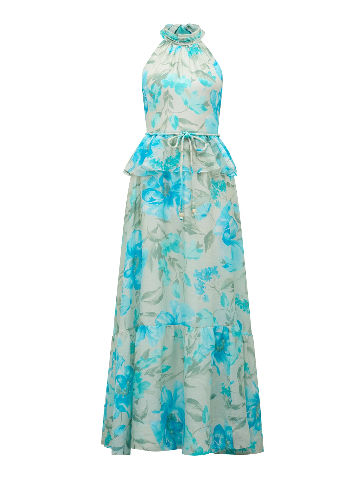 Serena Halter Peplum Maxi Dress Mint Lyell Floral_mannequin