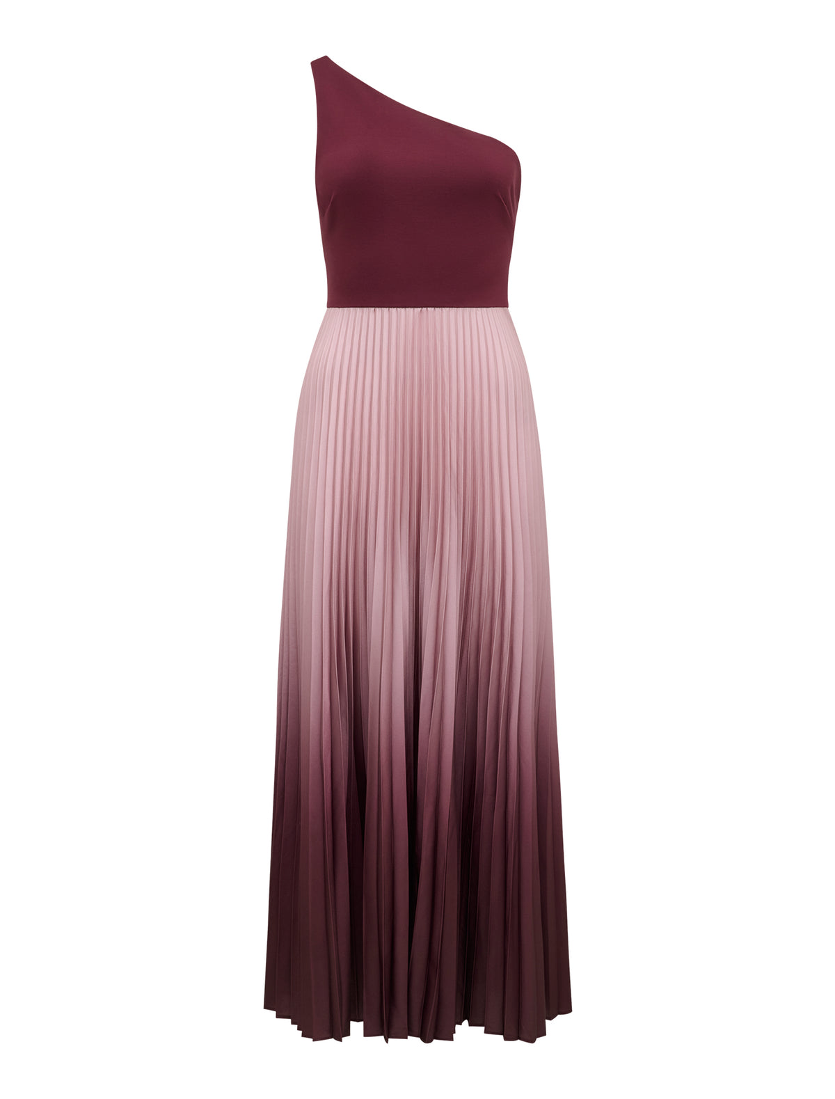 Olena One Shoulder Pleated Midi Claret Ombre_mannequin