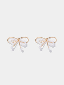 Sage Bow & Metal Earrings Gold/Pearl_mannequin