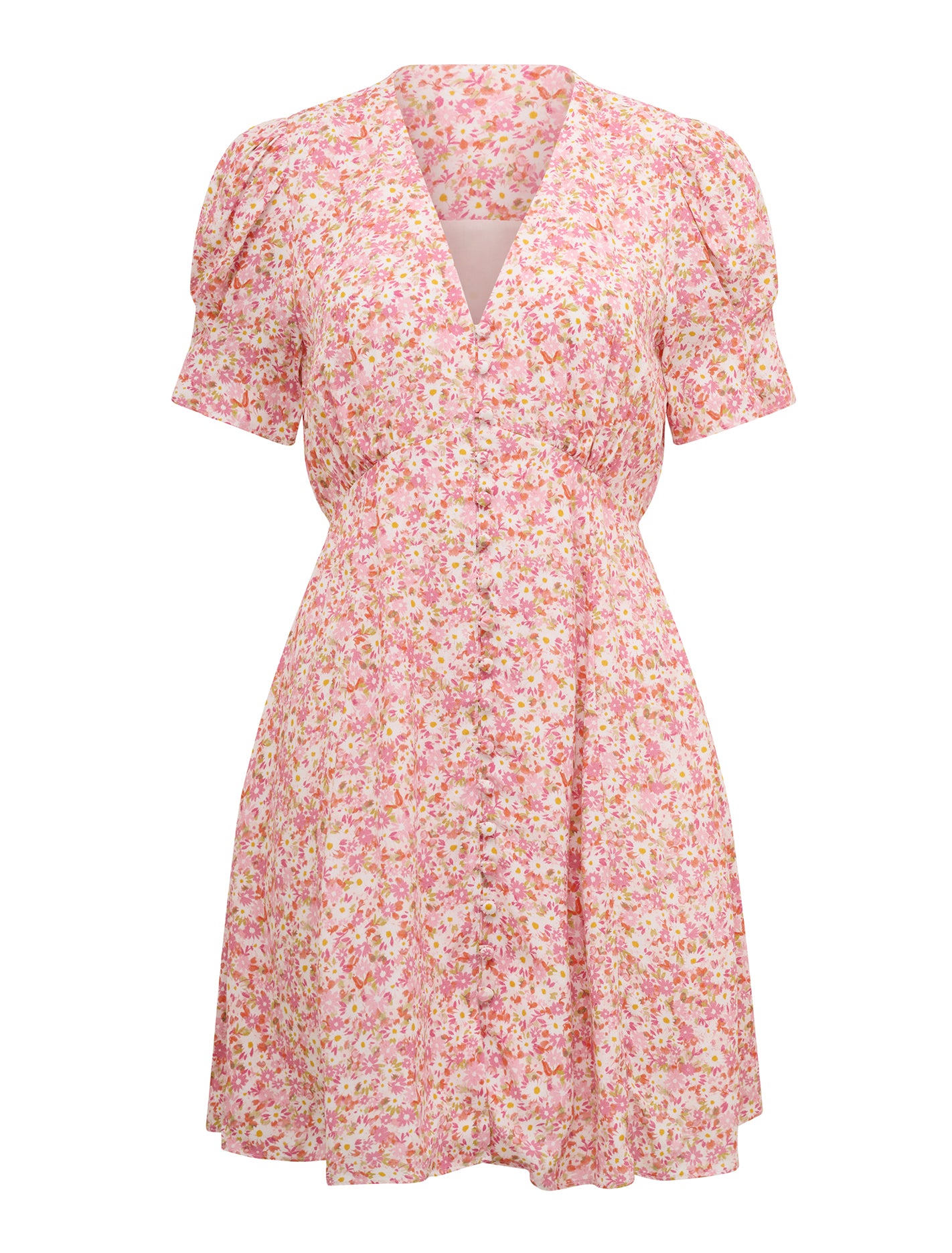 Saffron Petite Printed Sun Dress Pink Avenue Ditsy_mannequin