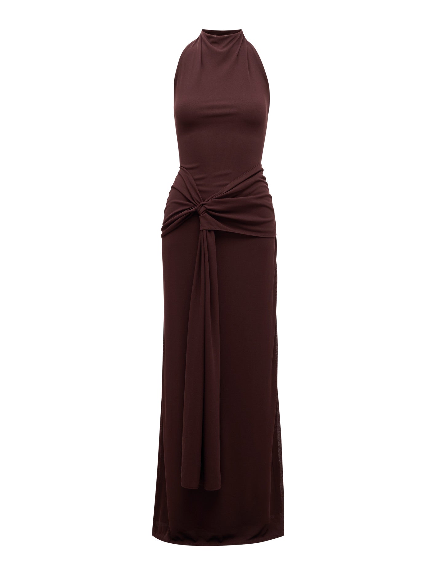 Abby Halter Mesh Maxi Dress Chocolate_mannequin