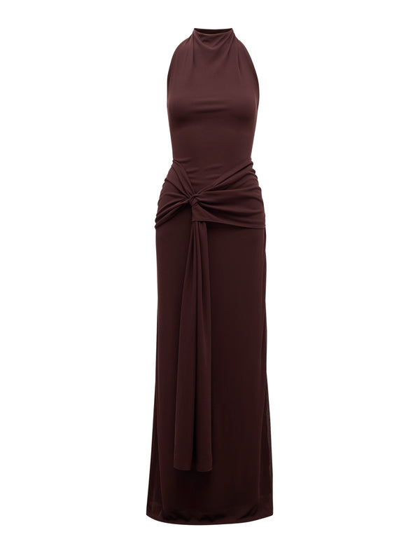 Abby Halter Mesh Maxi Dress Chocolate_mannequin
