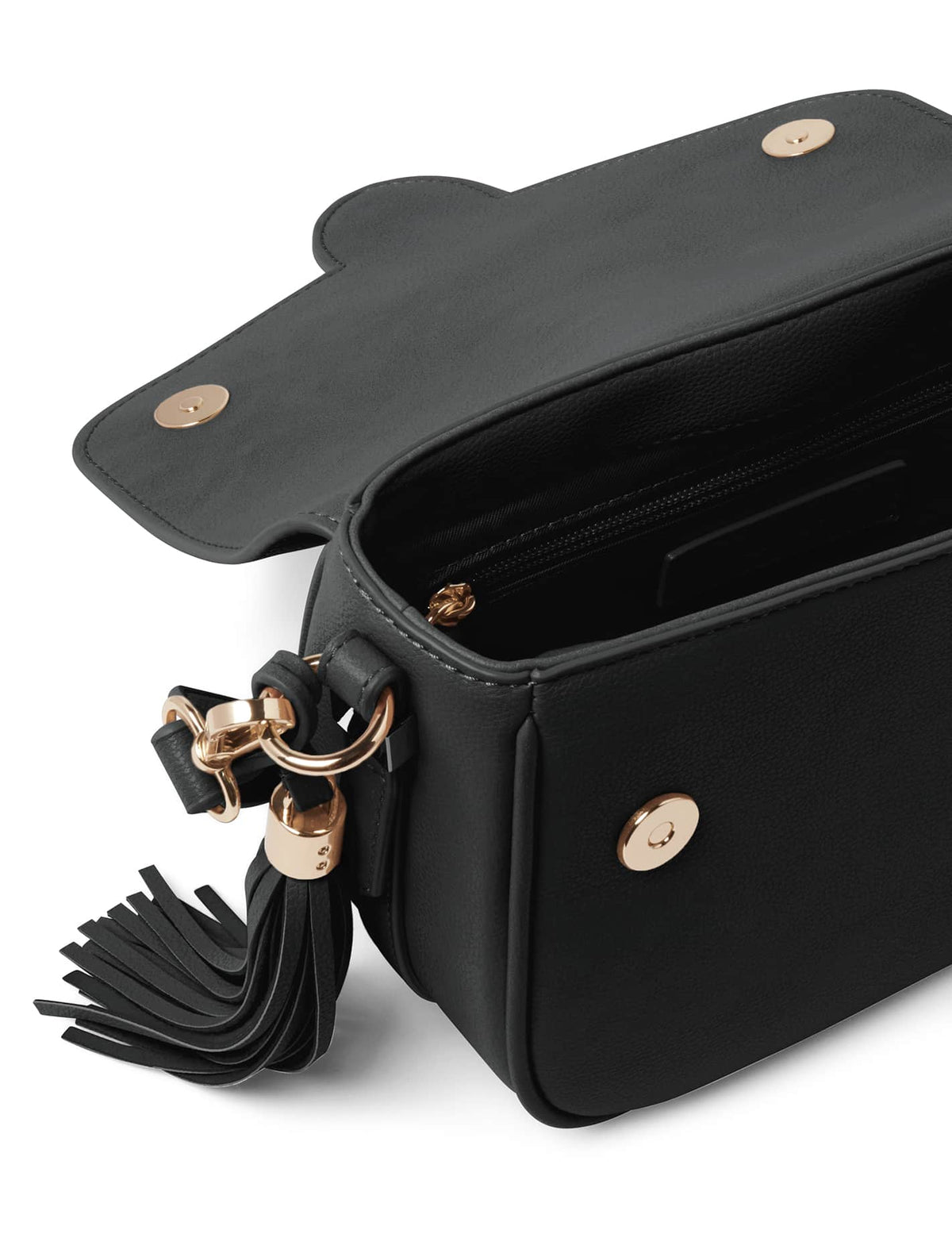 Thea Tassel Saddle Bag - Signature Black_mannequin