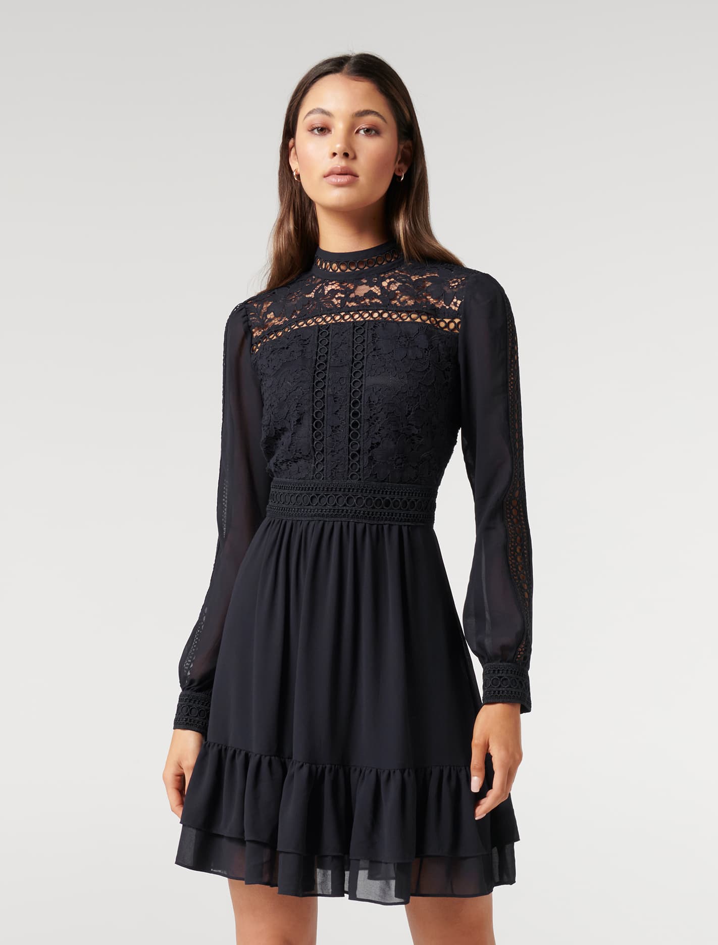 Laurina Lace Skater Dress Navy