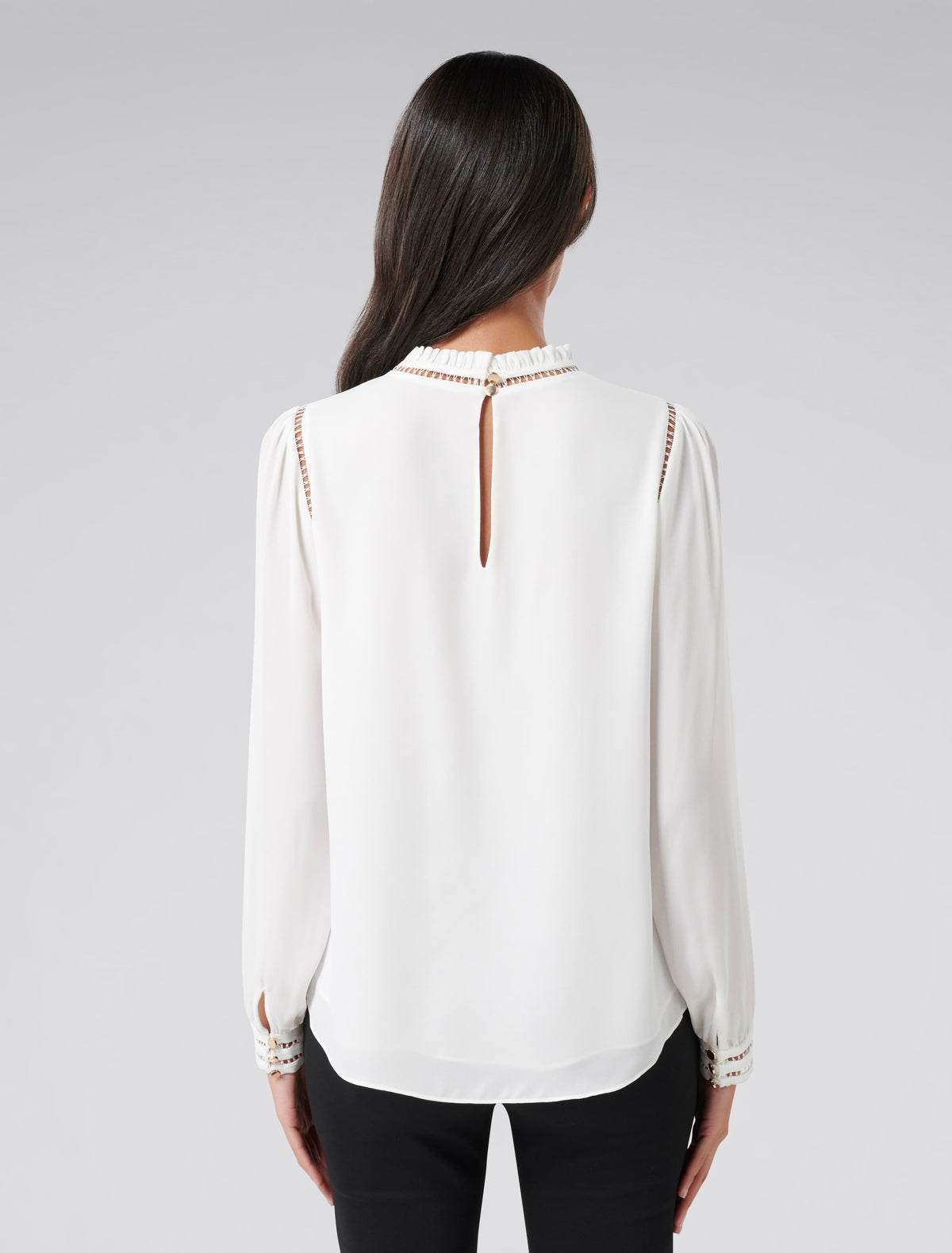 Talia trim splice formal blouse Porcelain