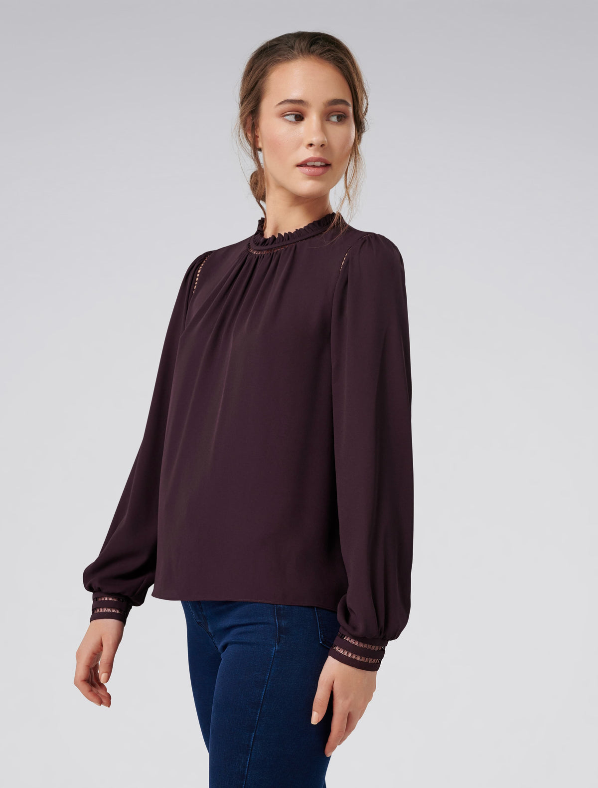 Talia Trim Splice Formal Blouse Berry Wine