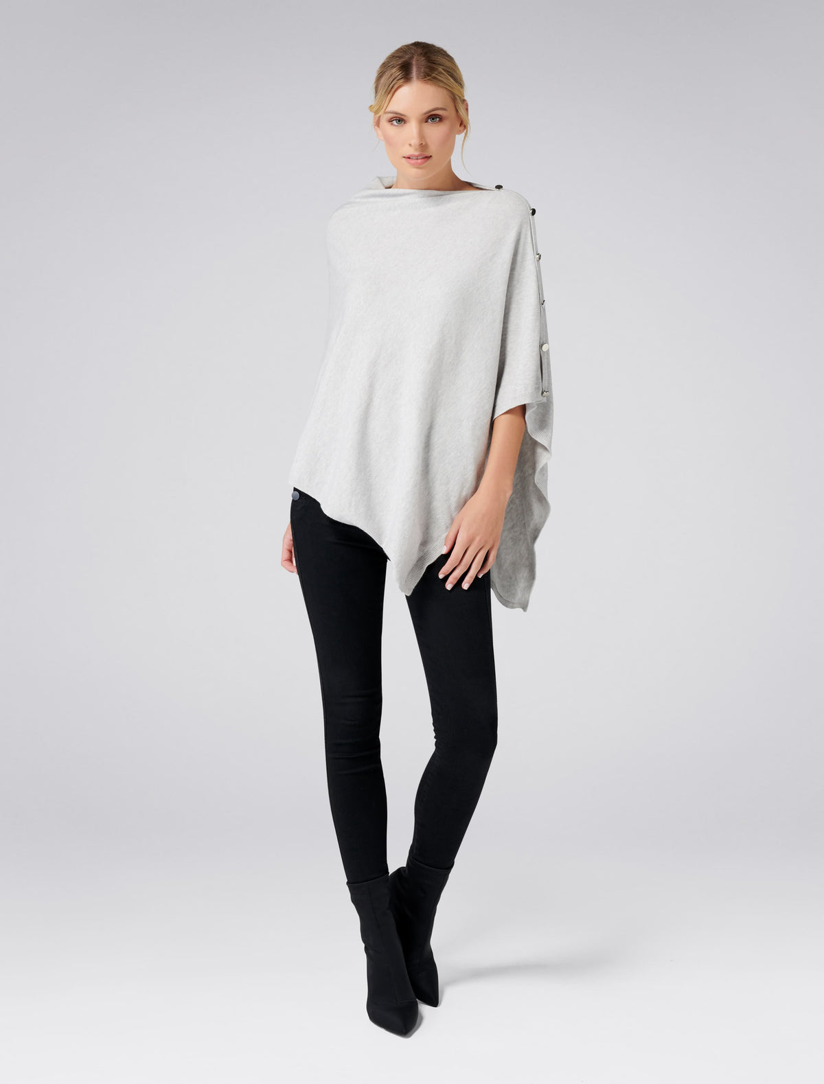 Chloe Button Poncho Light Grey
