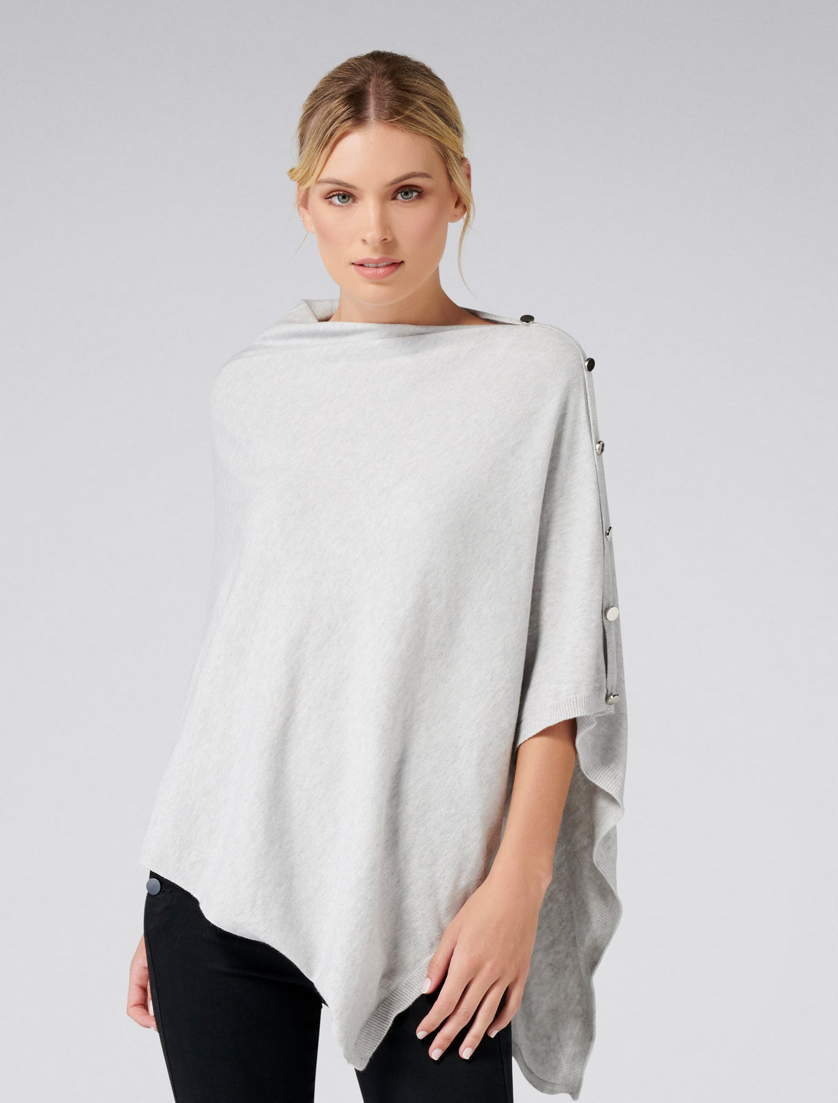 Chloe Button Poncho Light Grey