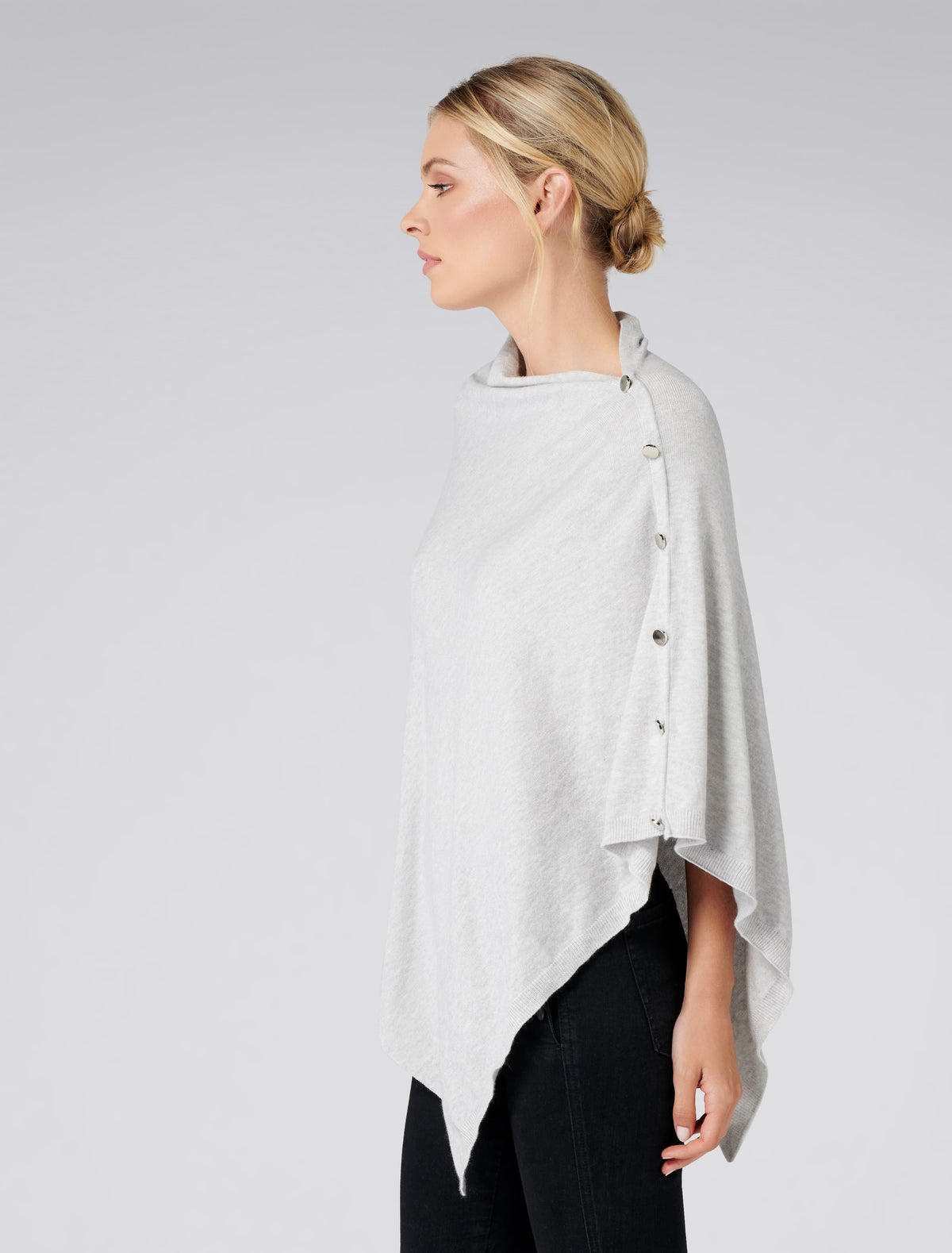Chloe Button Poncho Light Grey