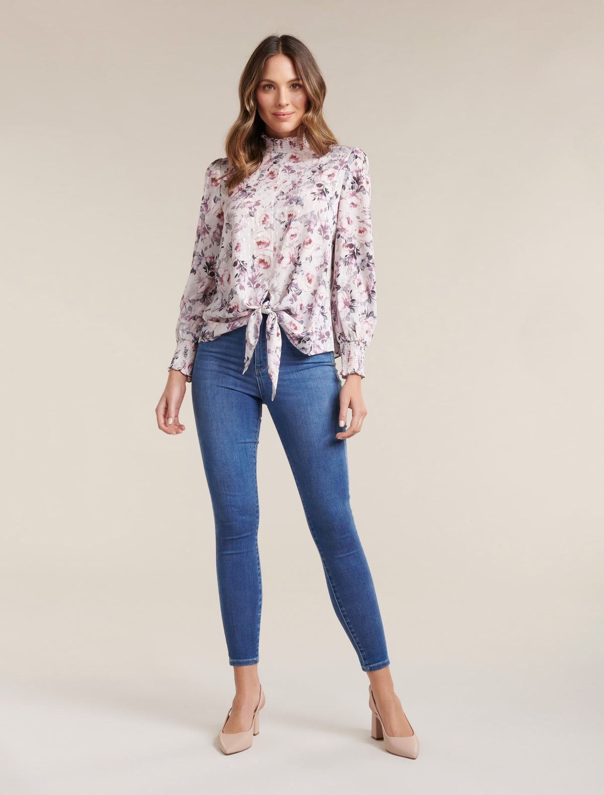 Jody smocked tie front blouse Heavenly Bloom