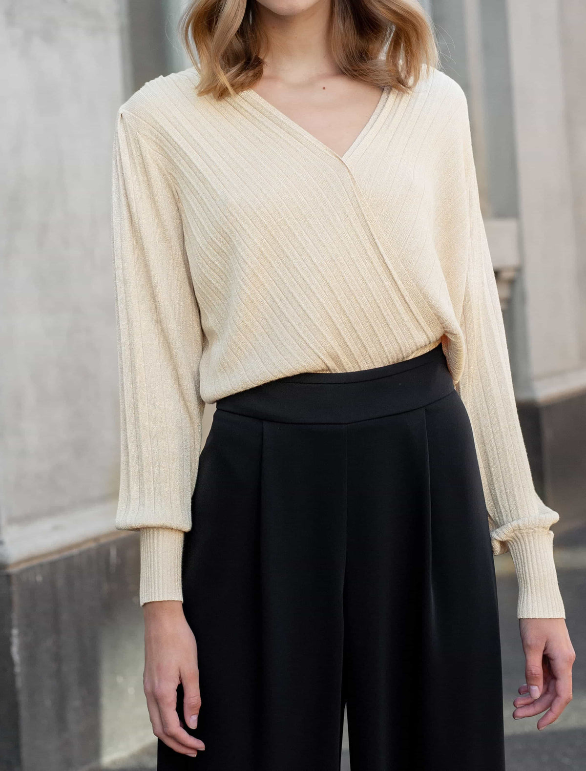 Cindy Pleat Knit Top Champagne