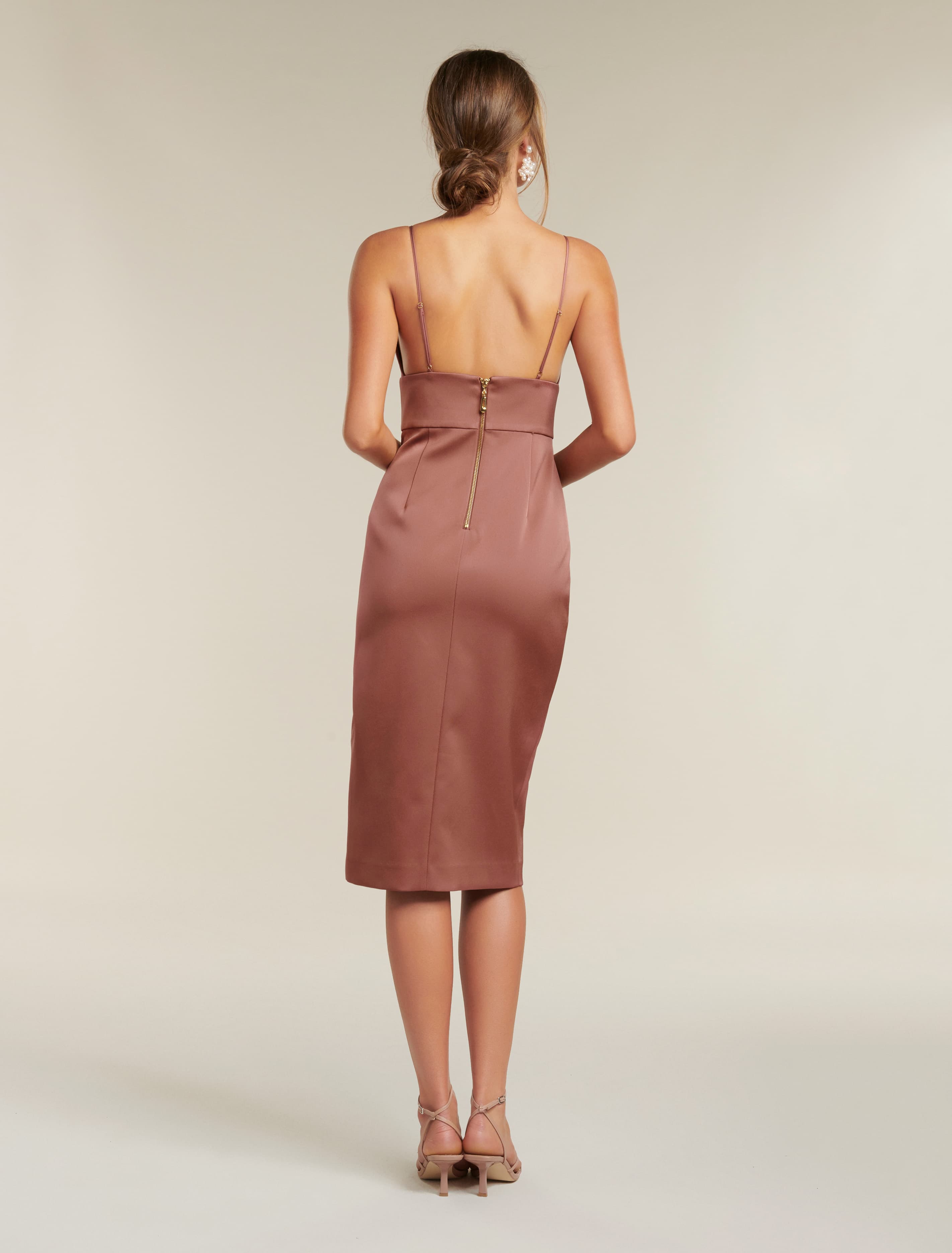 Misty Bonded Satin Midi Dress Dusty Rose