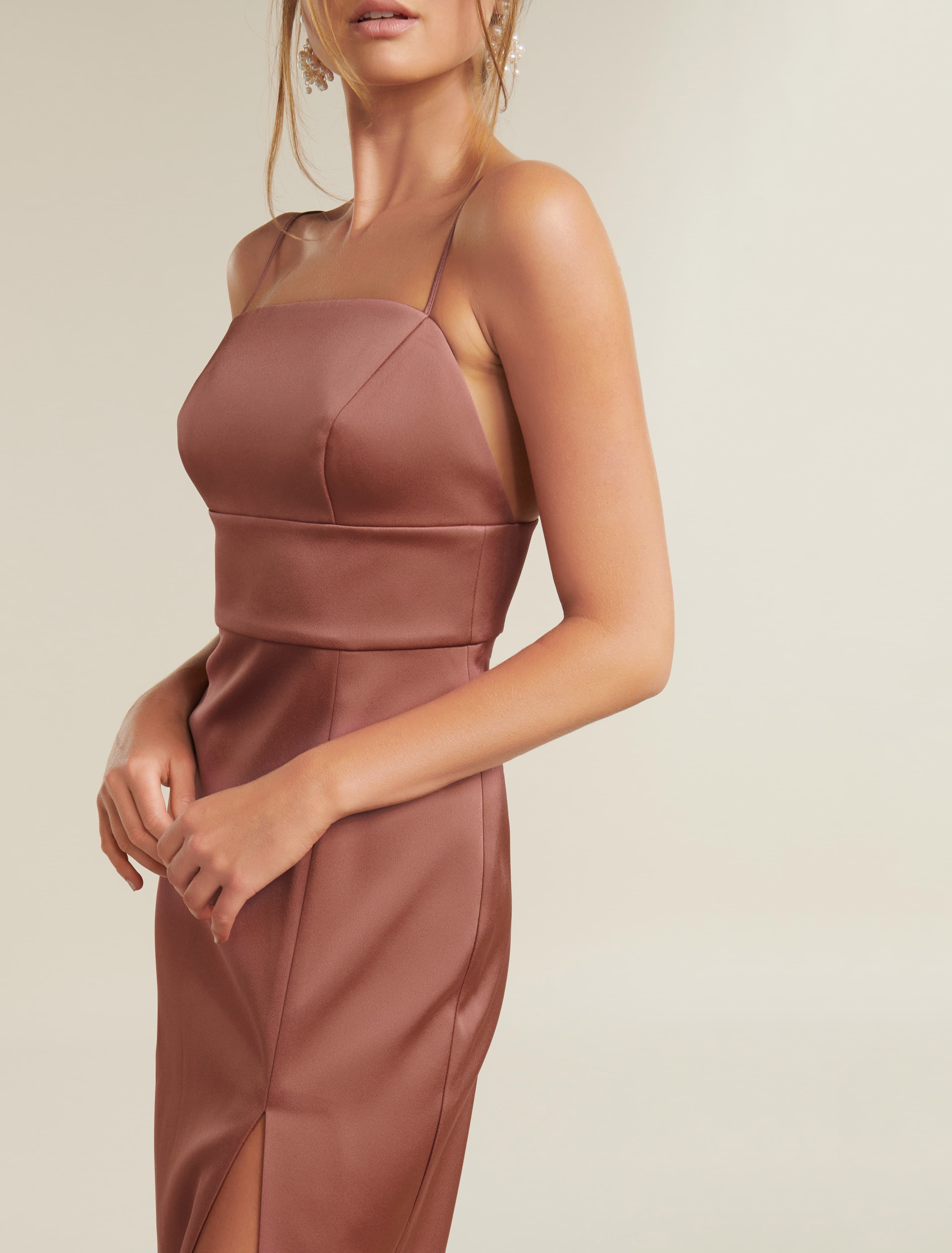 Misty Bonded Satin Midi Dress Dusty Rose