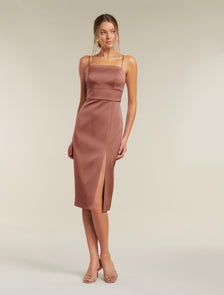 Misty Bonded Satin Midi Dress Dusty Rose