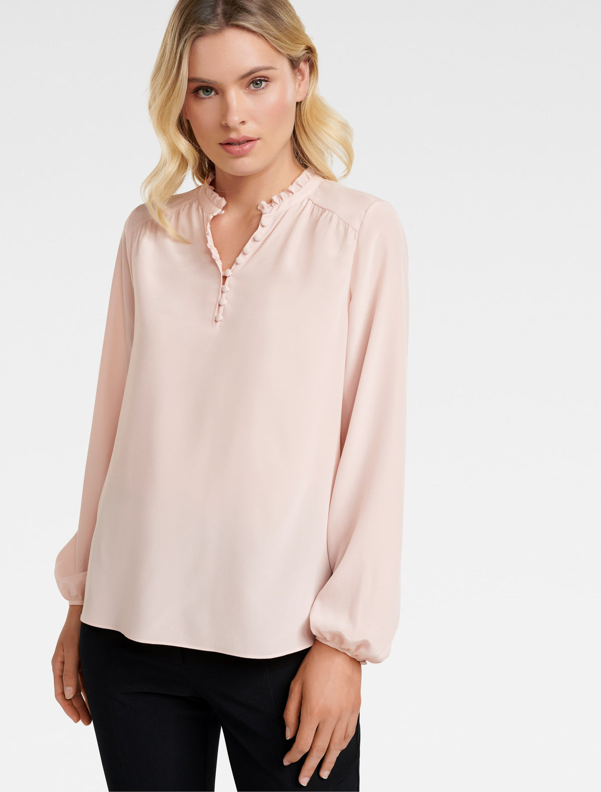 Jayde silk open placket blouse Blush