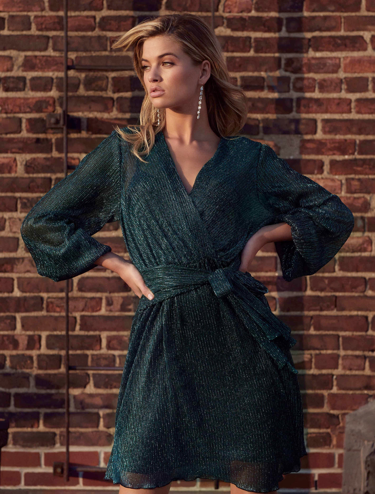 PLISSE MINI DRESS Green Metallic