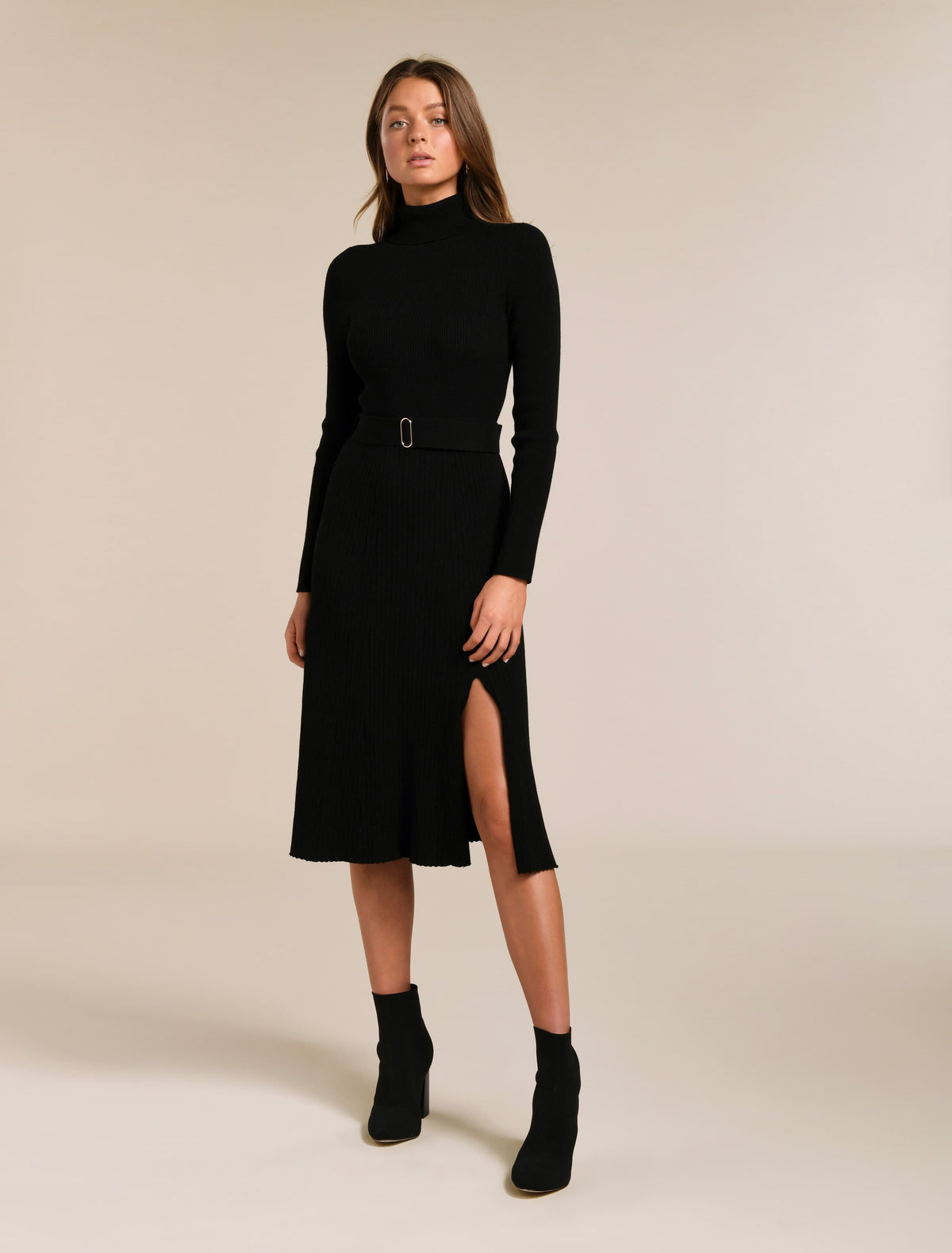 Stephanie Rib Midi Dress Black