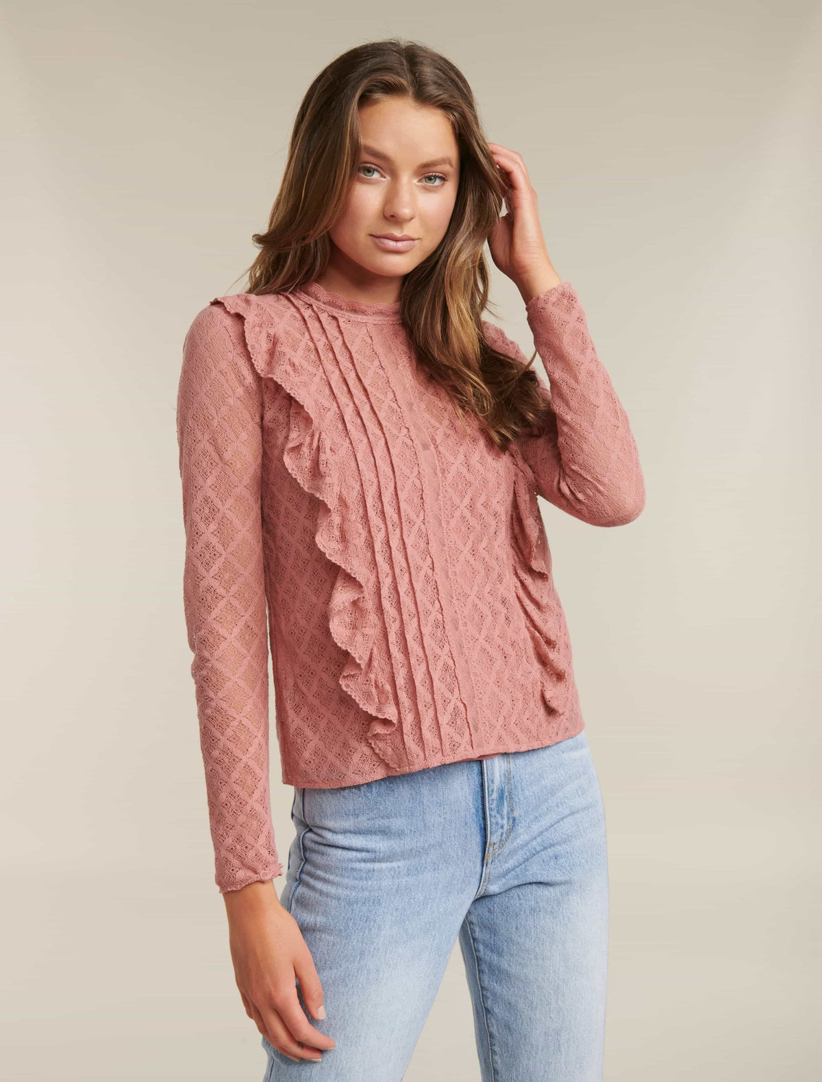 Bailey Pintuck Lace Shell Top Rosehip