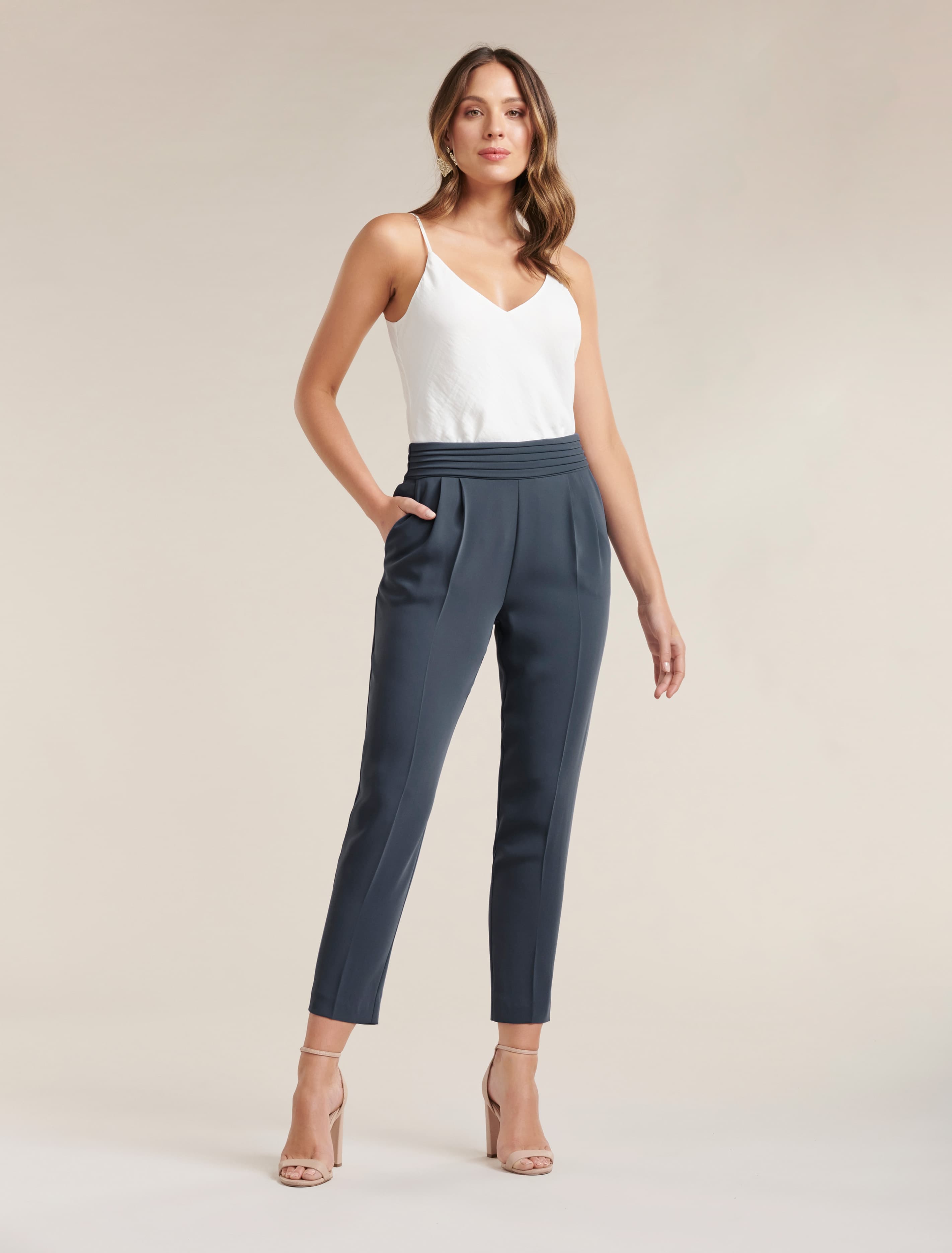 ZOE PLEATED ELASTIC BACK PANT Blue