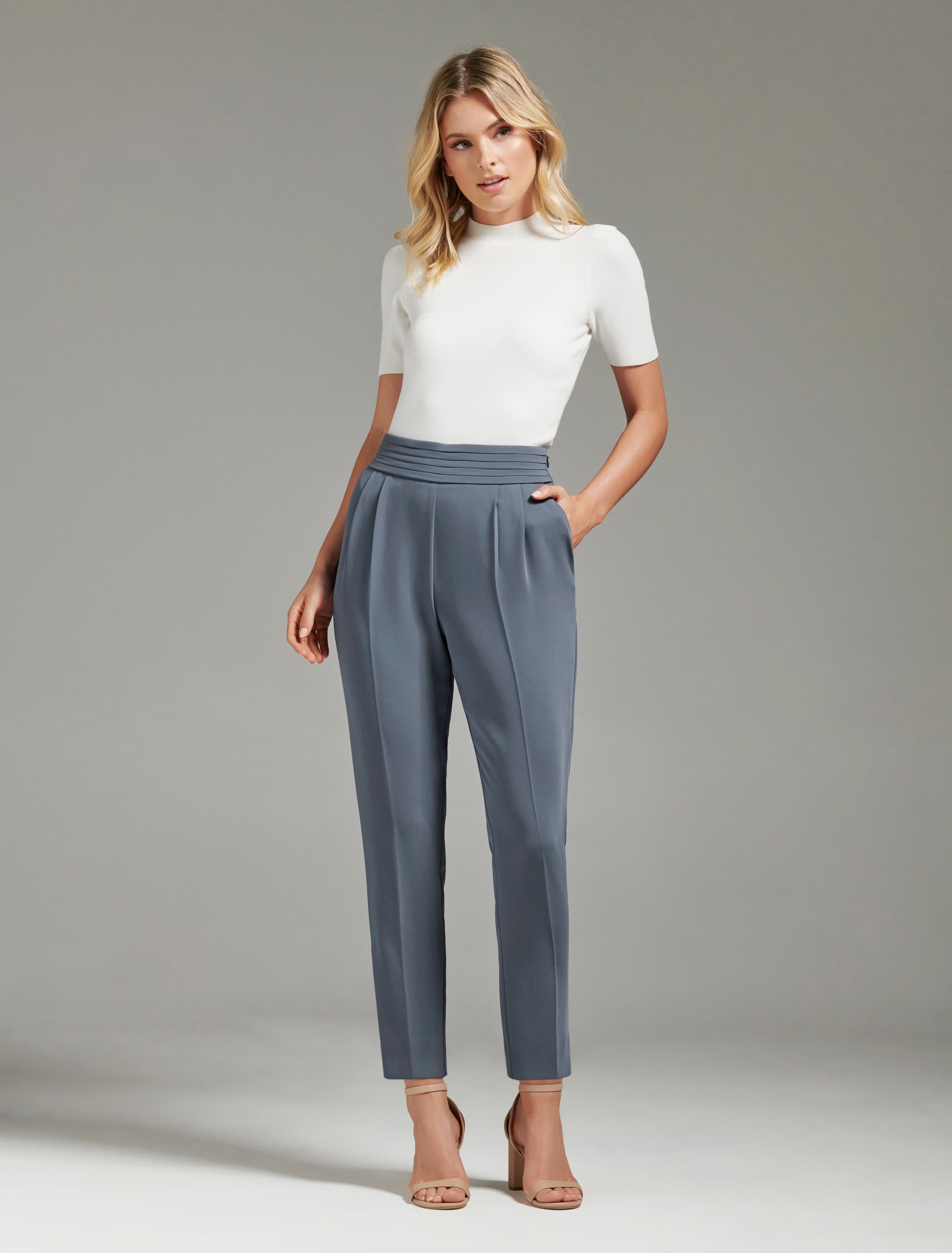 ZOE PLEATED ELASTIC BACK PANT Blue