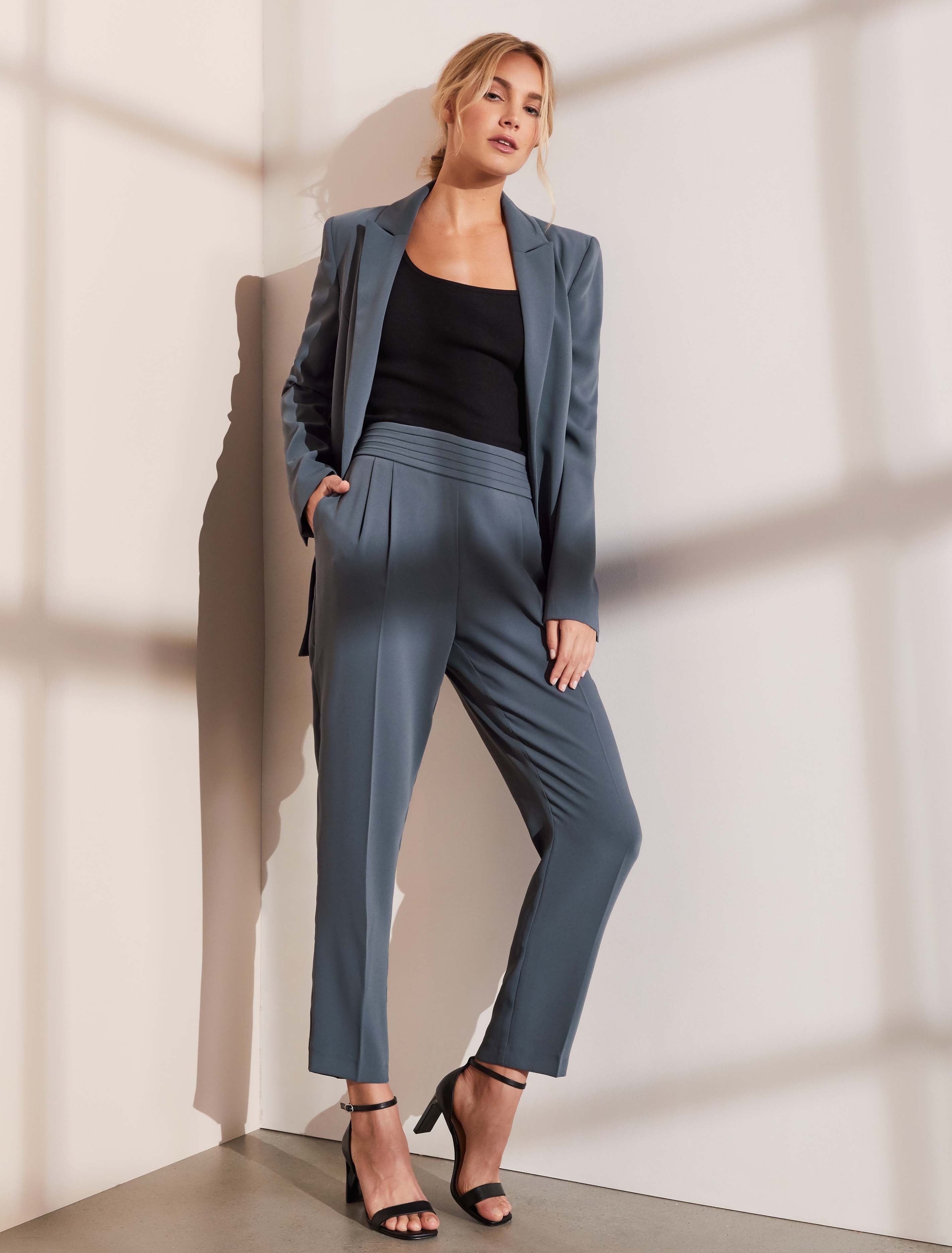 ZOE PLEATED ELASTIC BACK PANT Blue