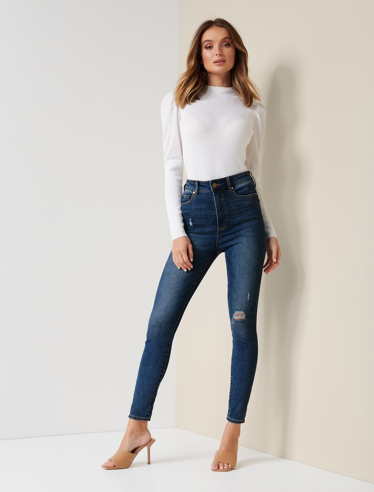 Bella High Rise Sculpting Jean Belize Blue Distress