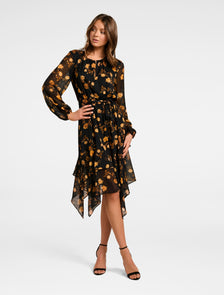 TIA PRINTED ASYMMETRIC FRILL MAXI COPPER DITSY