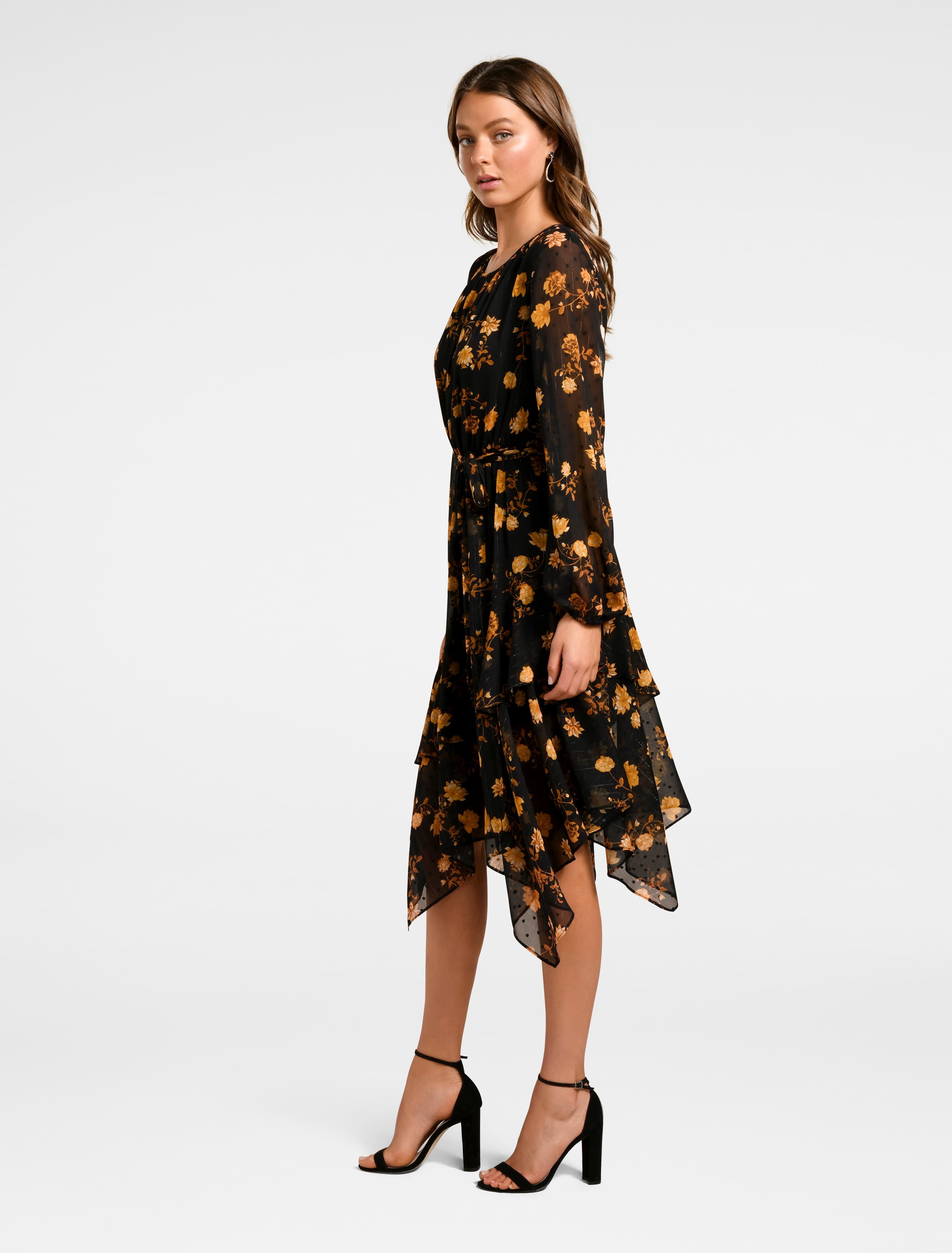 TIA PRINTED ASYMMETRIC FRILL MAXI COPPER DITSY