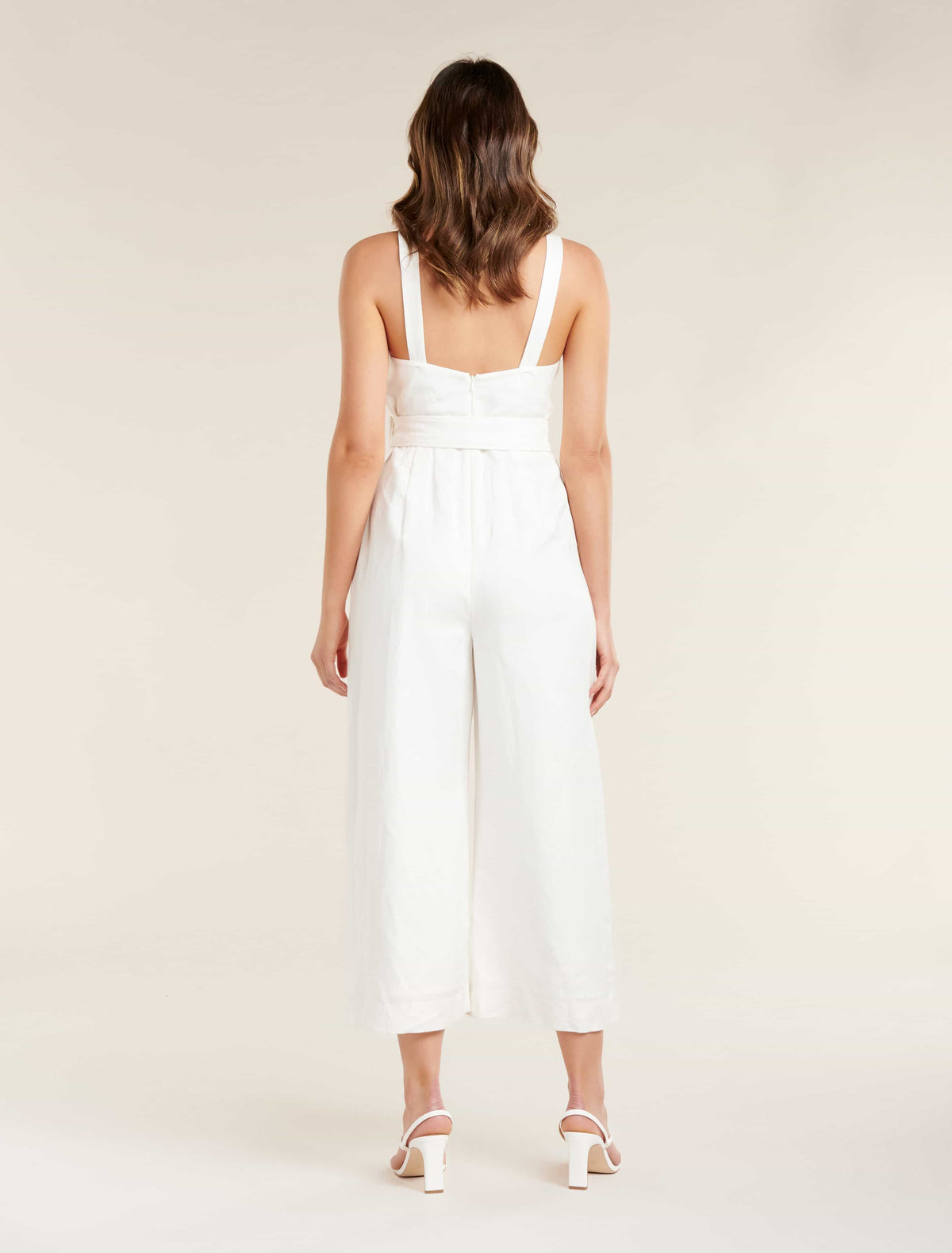 Kira Belted Linen Jumpsuit Porcelain