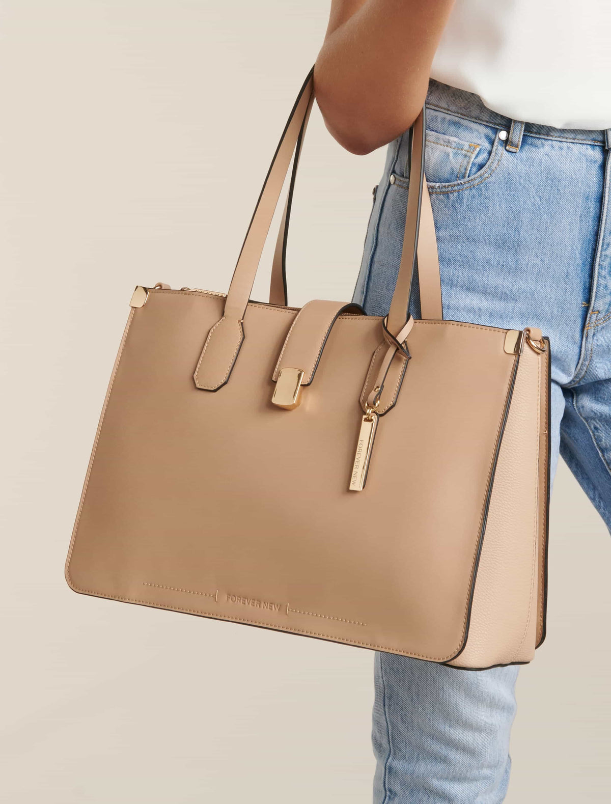 13" Carla Rectangle Lock Laptop Bag Light Tan