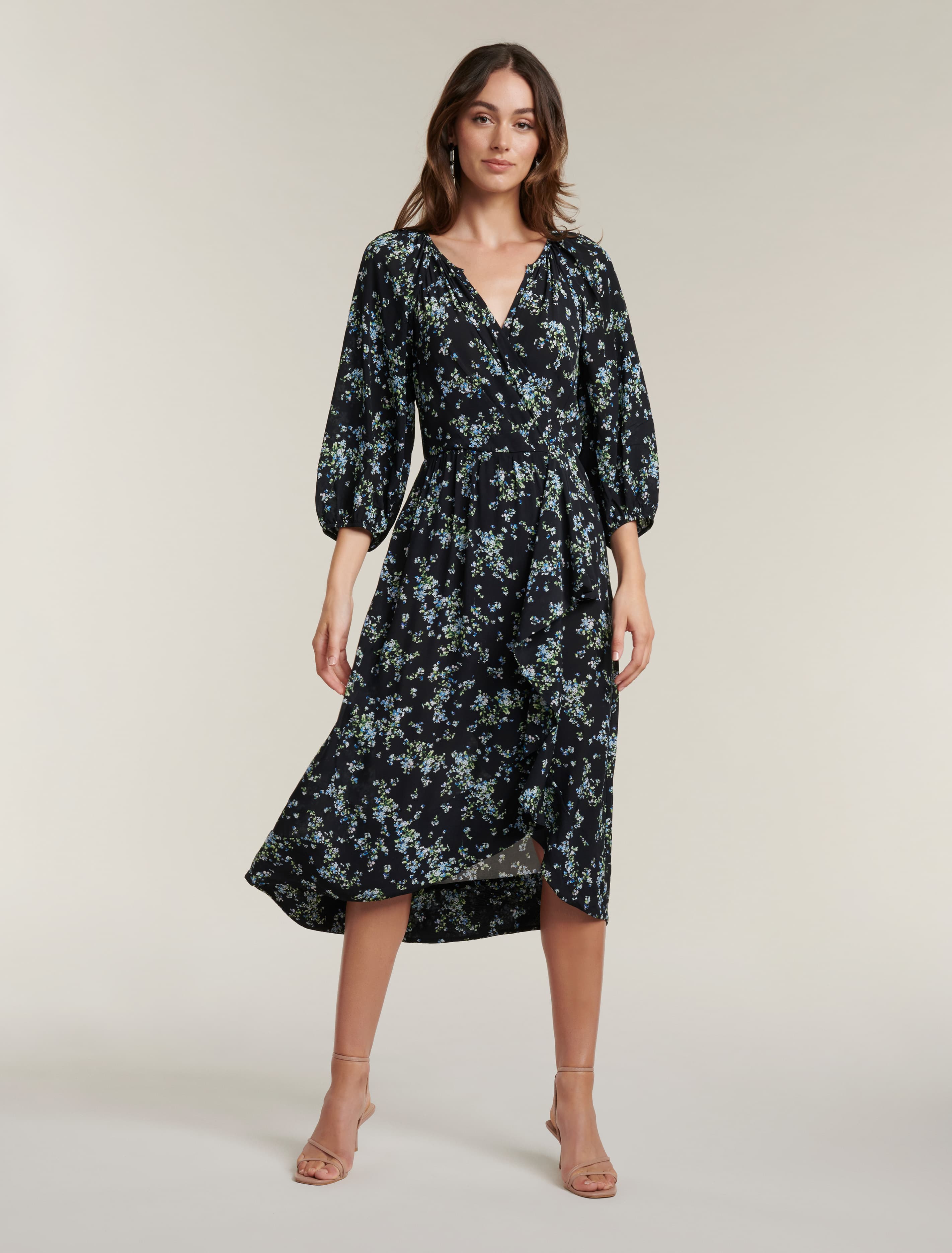 Maya Frill Wrap Midi Dress Whisper Ditsy