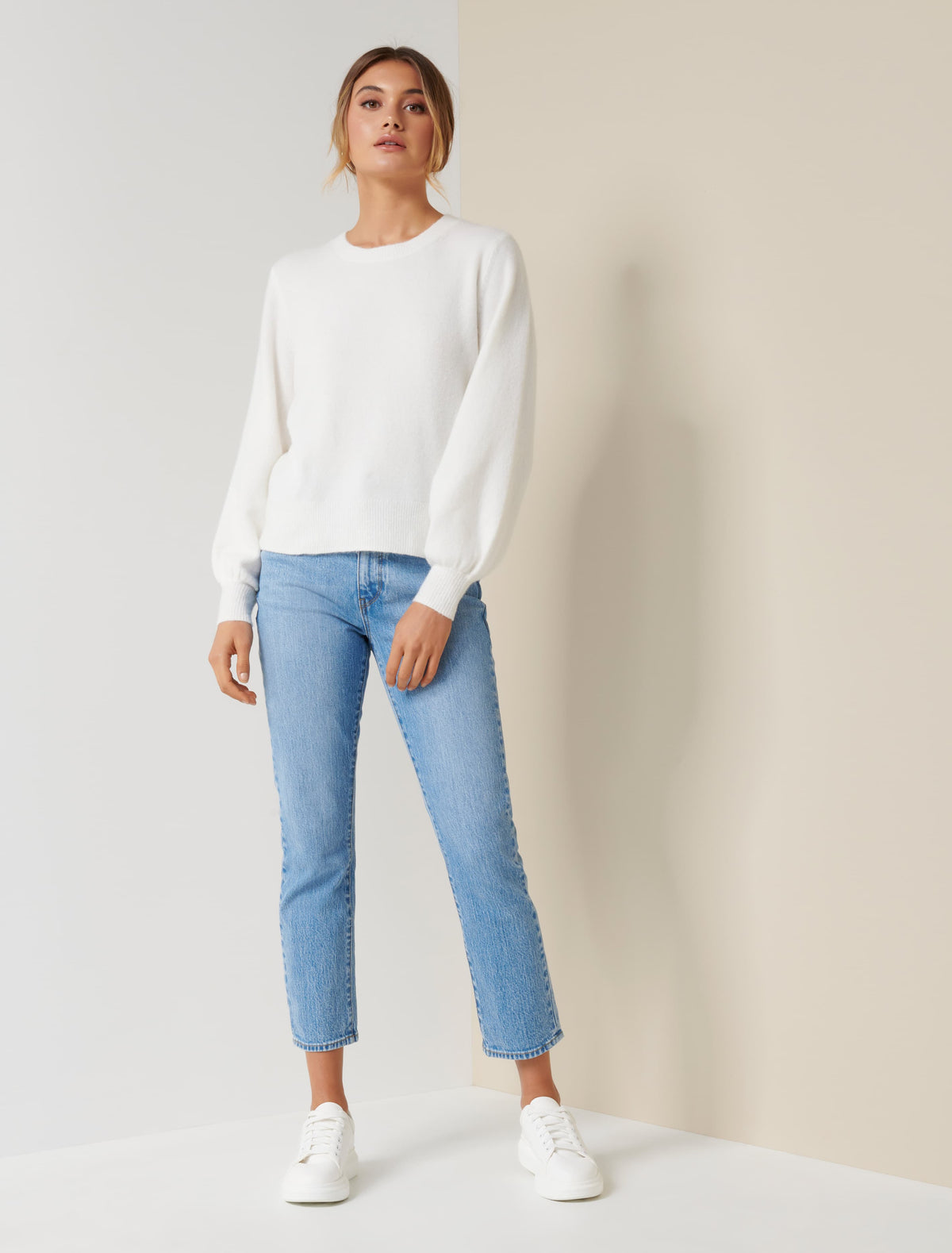 Elissa Blouson Sleeve Wool Jumper Porcelain