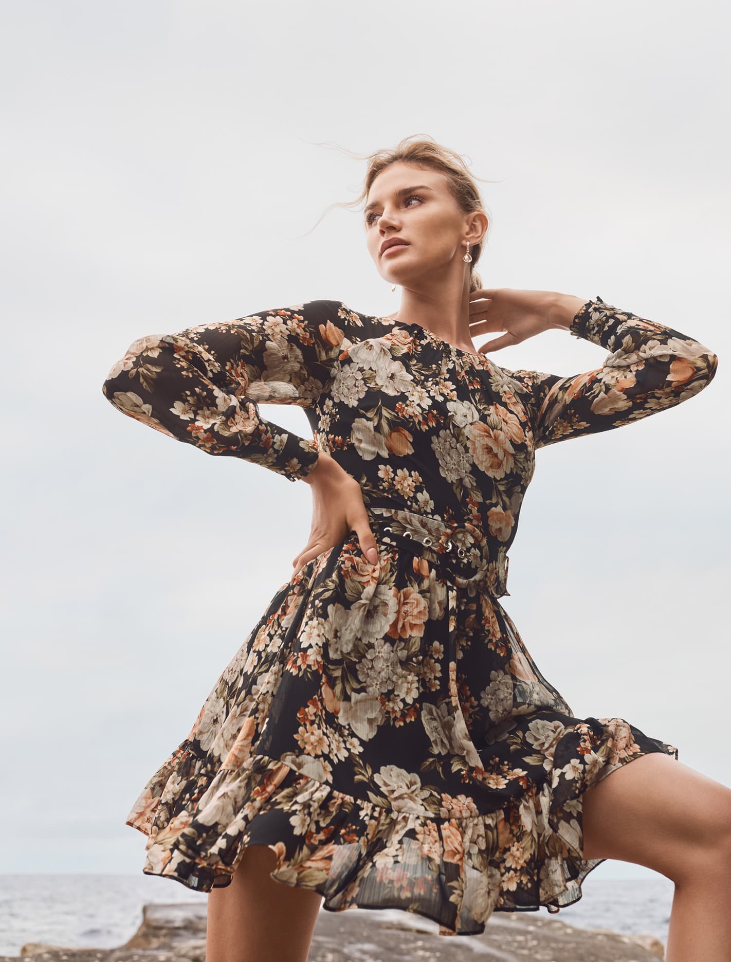 Abigail Belted Skater Dress Vintage Amber Floral