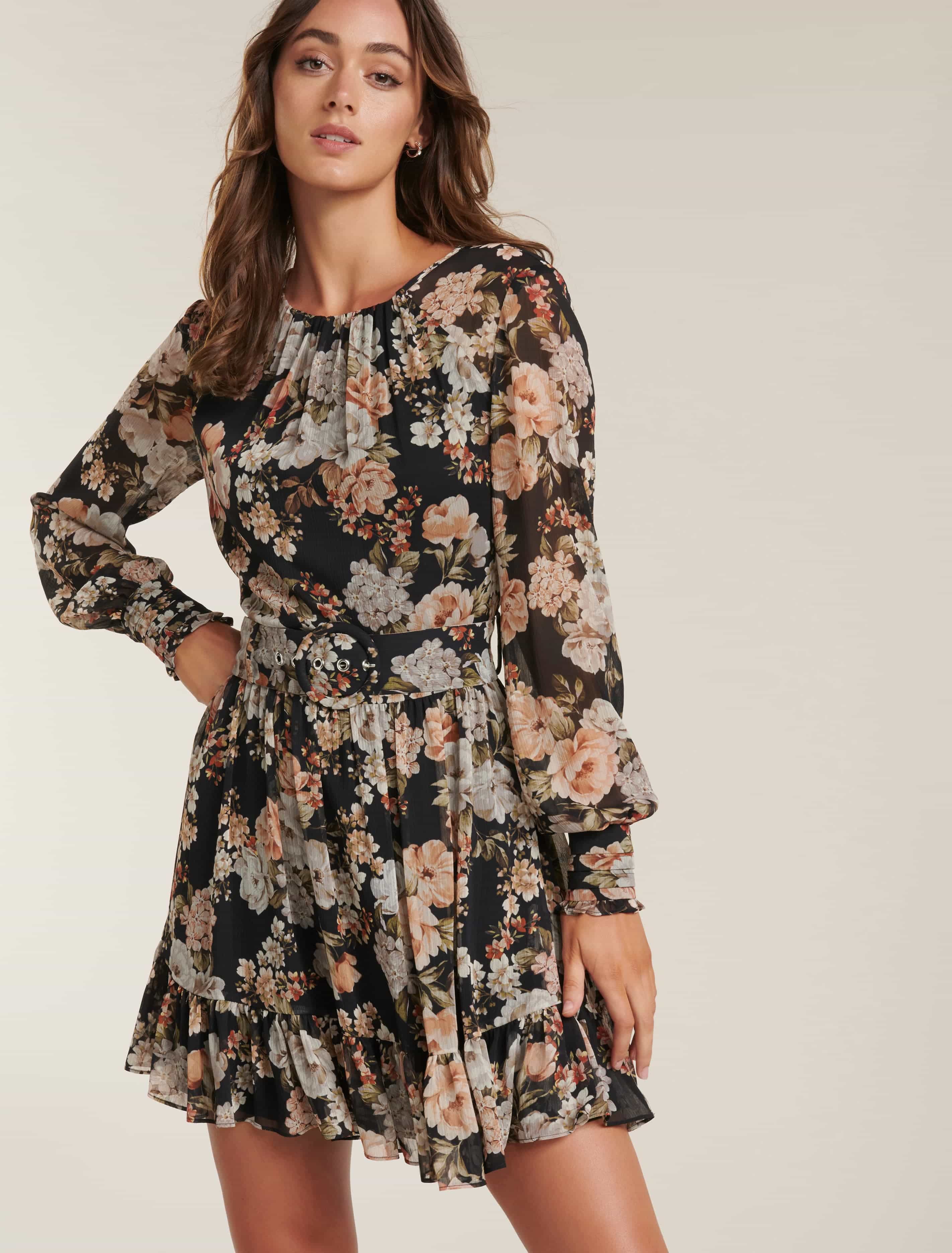 Abigail Belted Skater Dress Vintage Amber Floral
