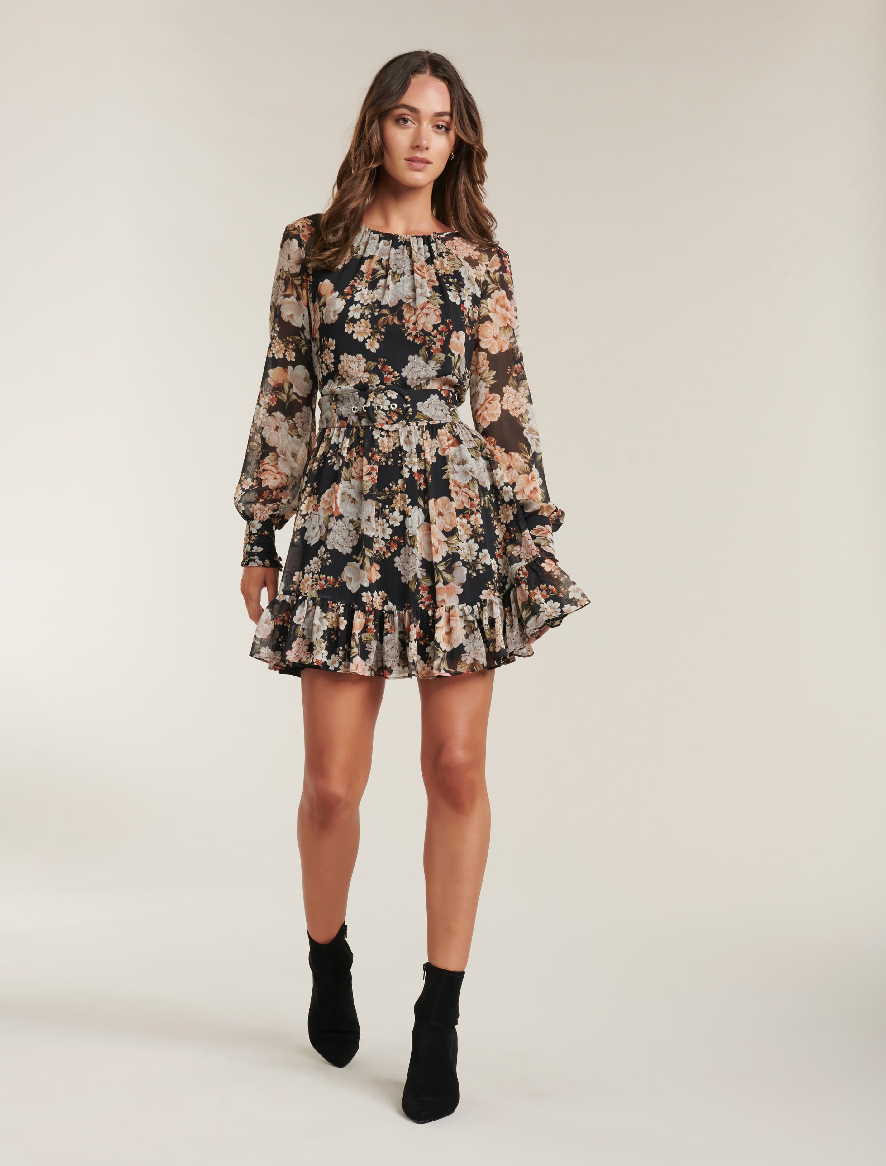 Abigail Belted Skater Dress Vintage Amber Floral