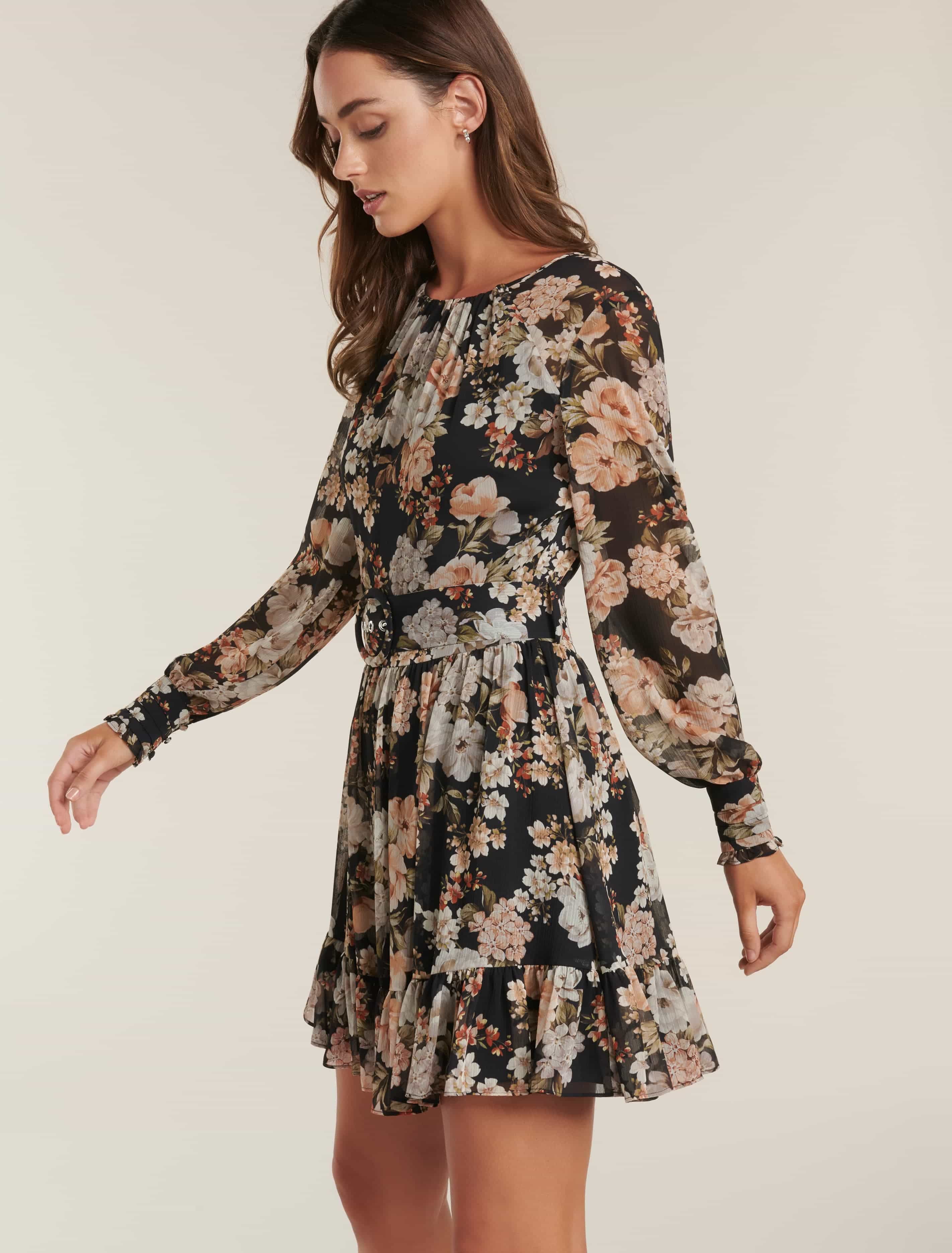 Abigail Belted Skater Dress Vintage Amber Floral