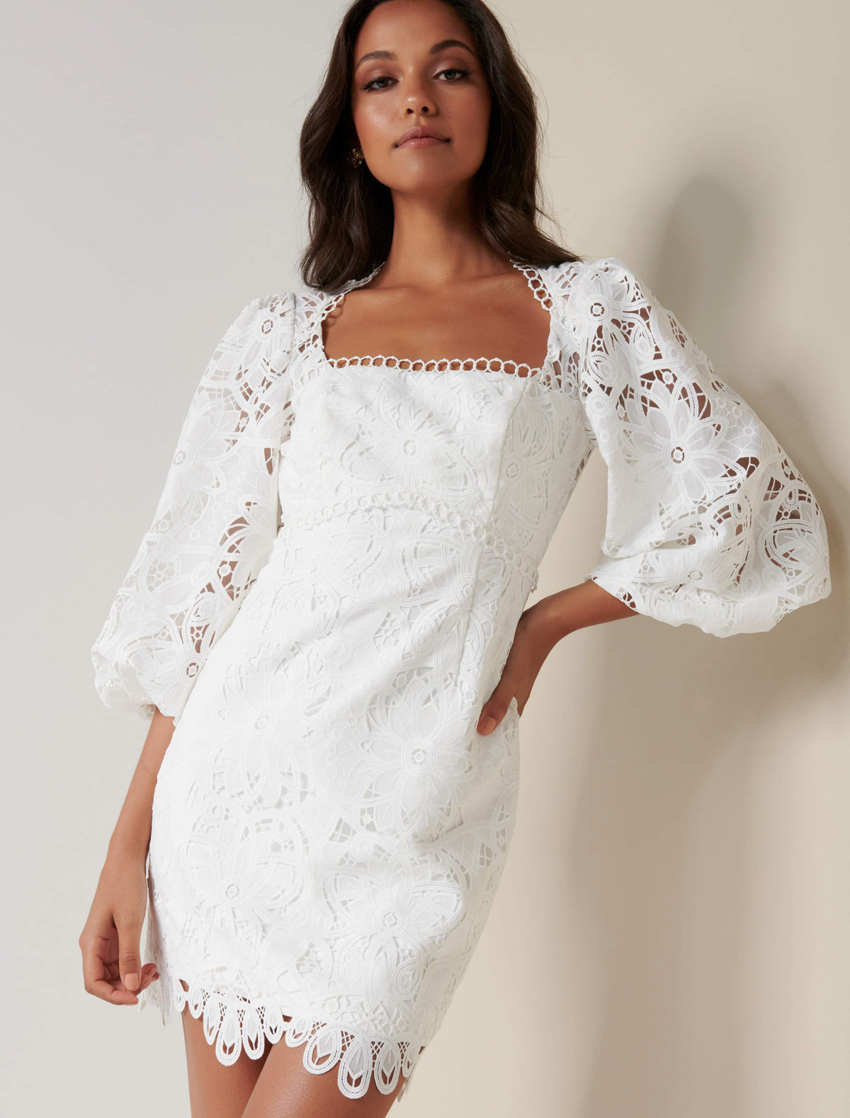 Zoe Balloon Sleeve Dress Porcelain