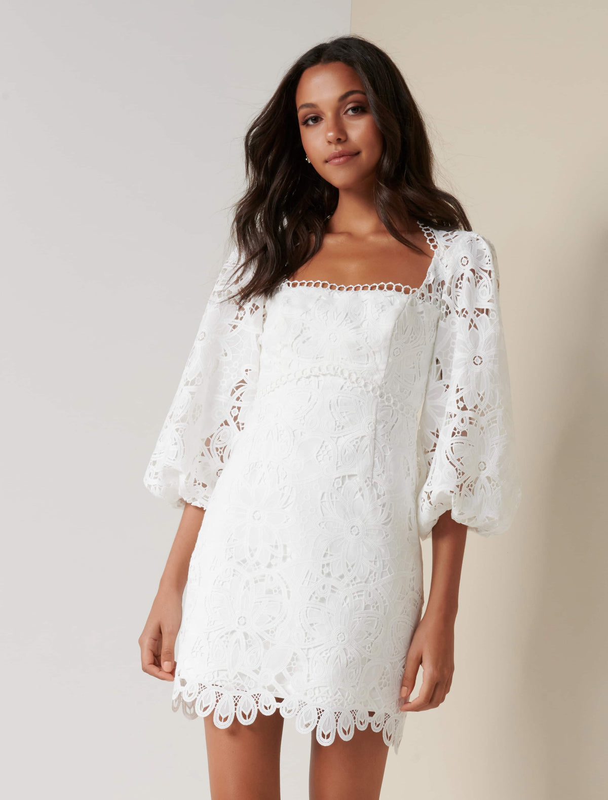 Zoe Balloon Sleeve Dress Porcelain