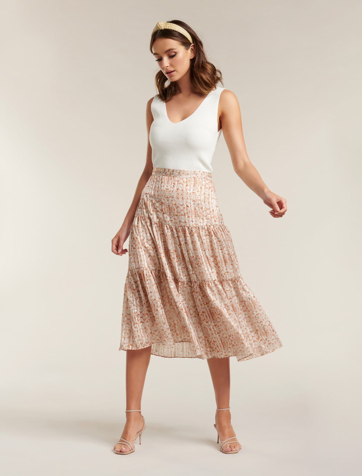 Taliyah Tiered Midi Skirt Ornamental Tile