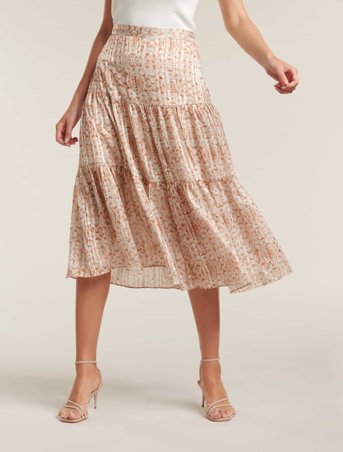 Taliyah Tiered Midi Skirt Ornamental Tile