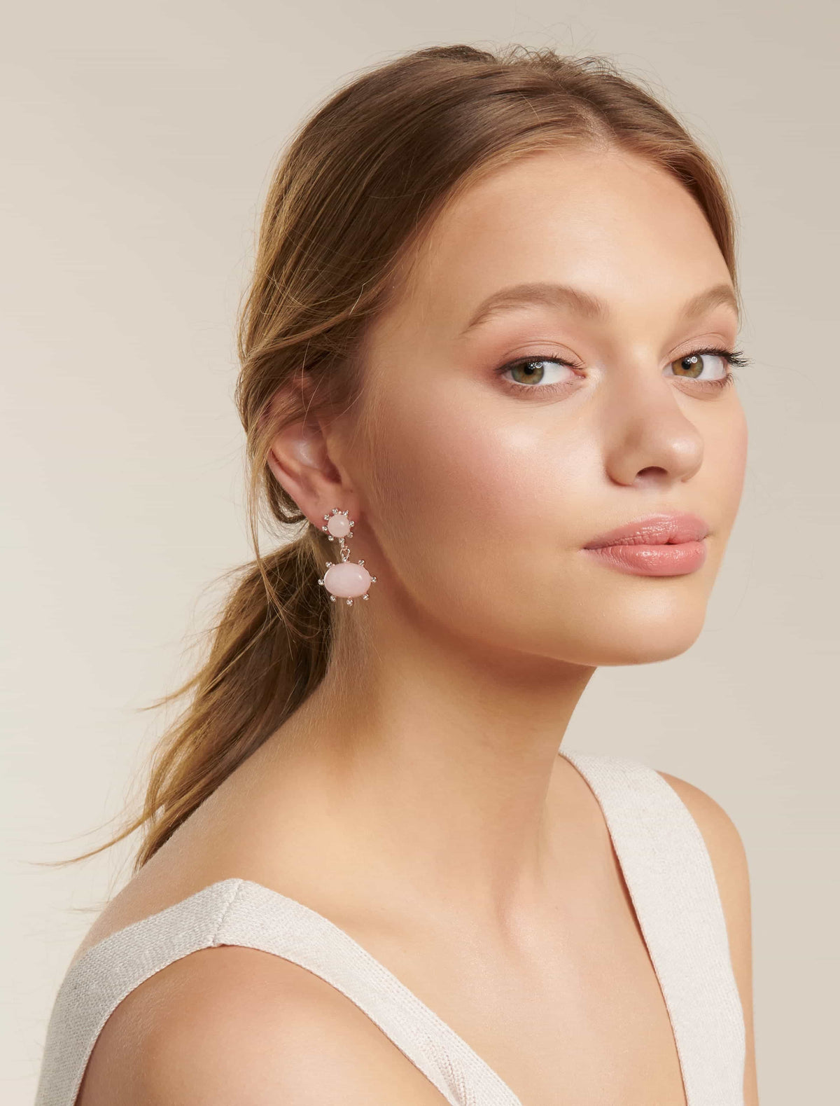 Alanah Double Drop Diamante Earrings Rose Gold