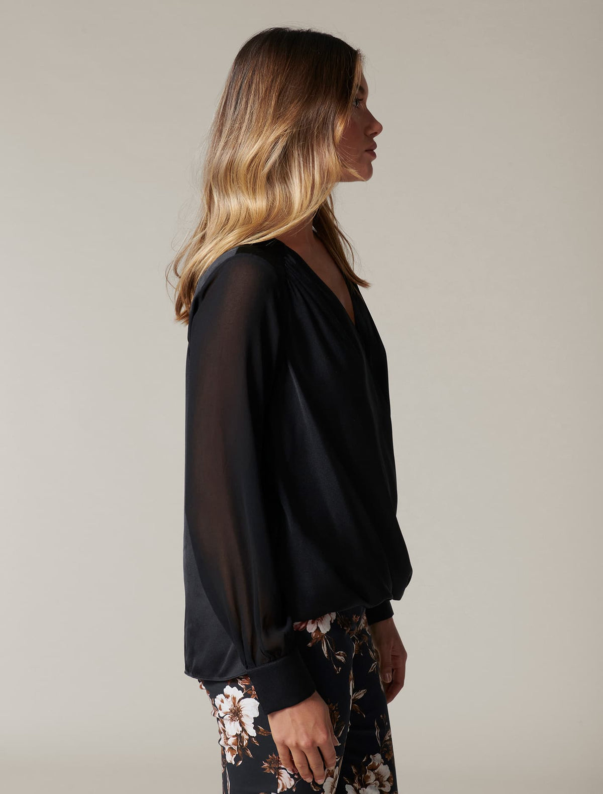 Sade Satin Wrap Blouse Black