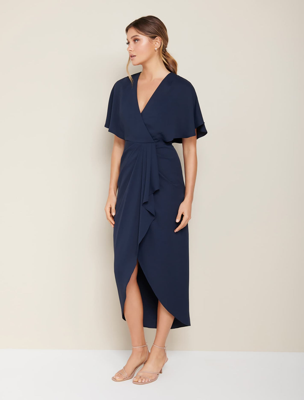 Jasmine Batwing Wrap Midi Dress Navy