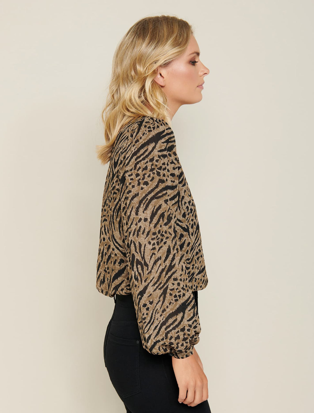 Milly Button Down Collarless Blouse Textured Animal