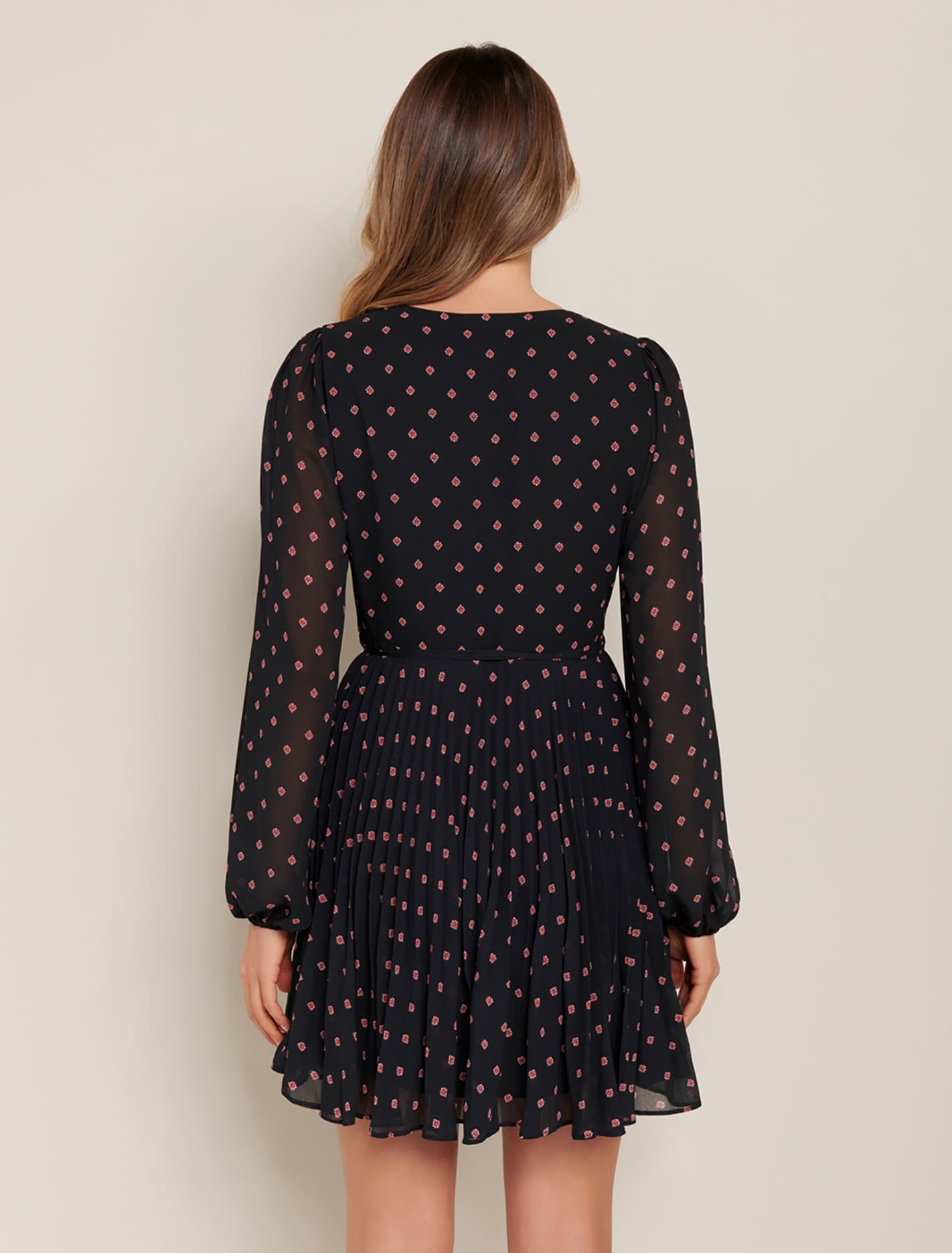 Hannah Long Sleeve Pleated Skater Majorelle Ditsy