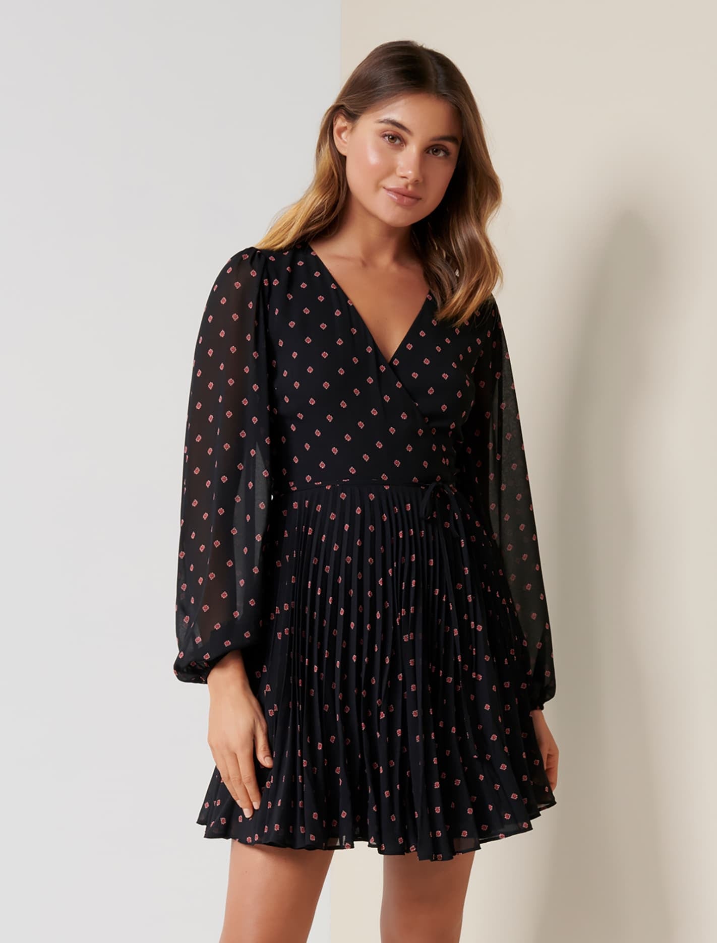 Hannah Long Sleeve Pleated Skater Majorelle Ditsy