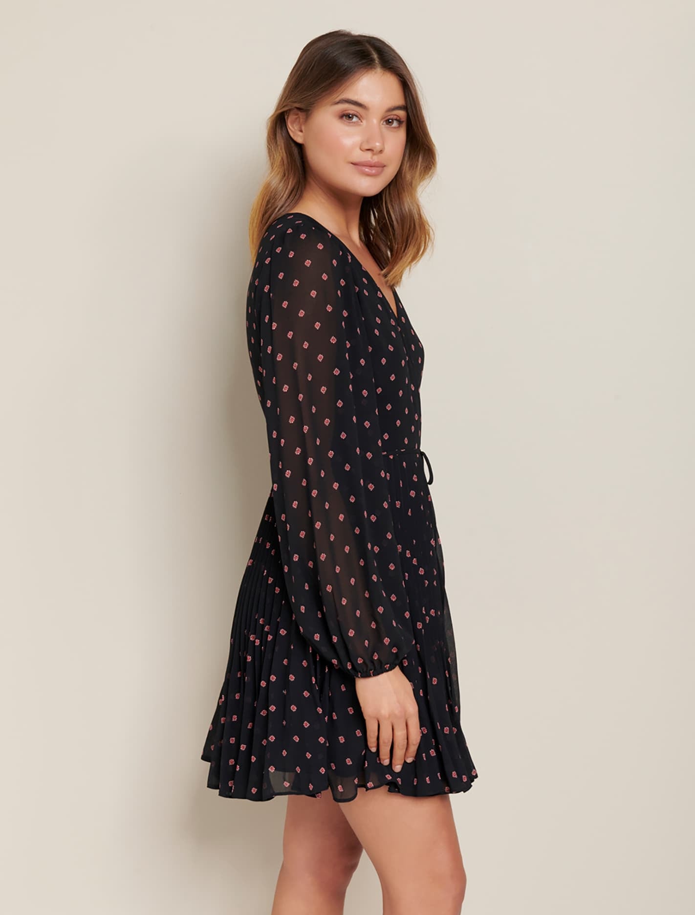 Hannah Long Sleeve Pleated Skater Majorelle Ditsy
