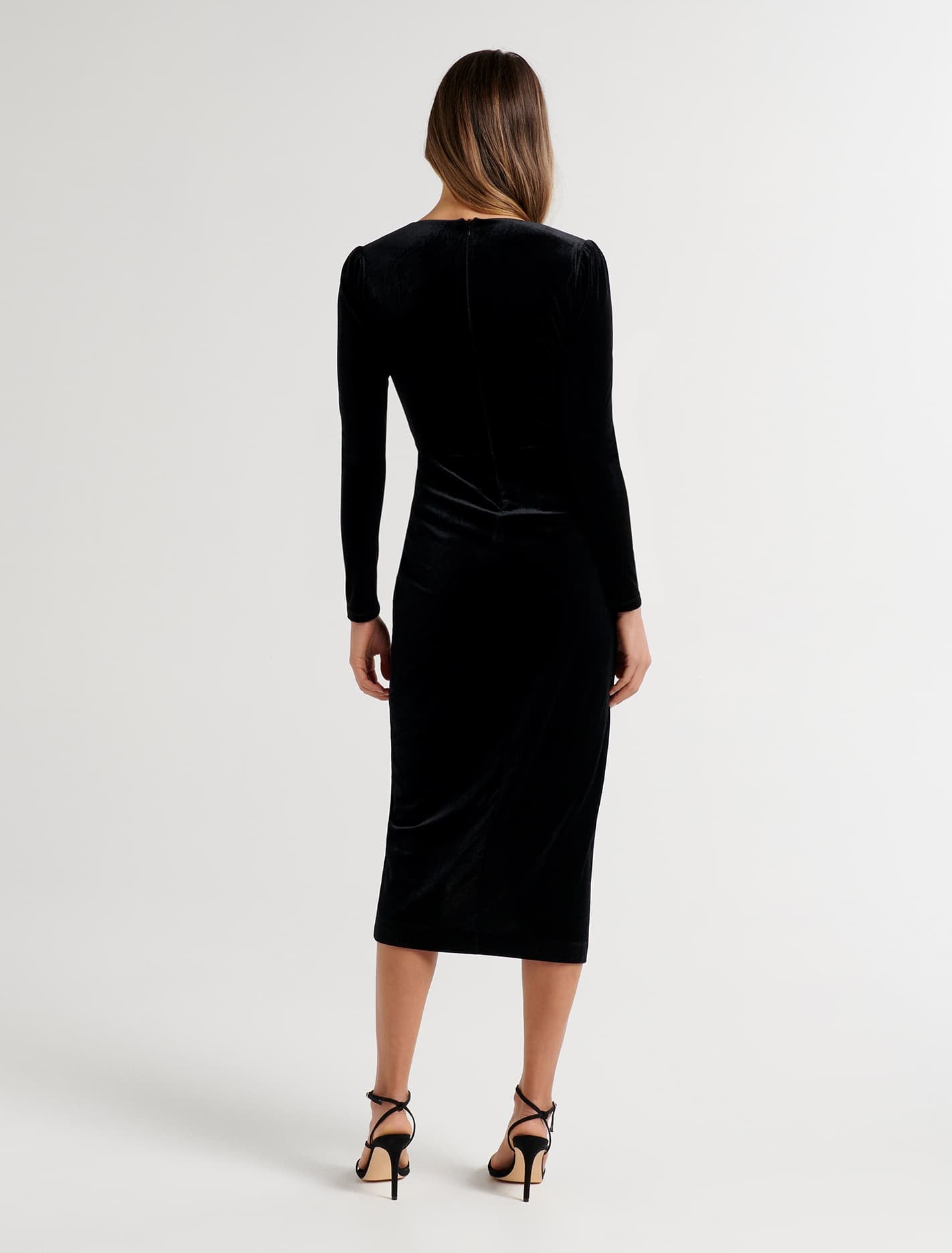 Evaliah Velvet Wrap Midi Dress Black