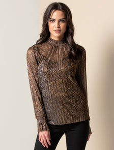 Frankie Metallic Plisse Blouse Black / Gold