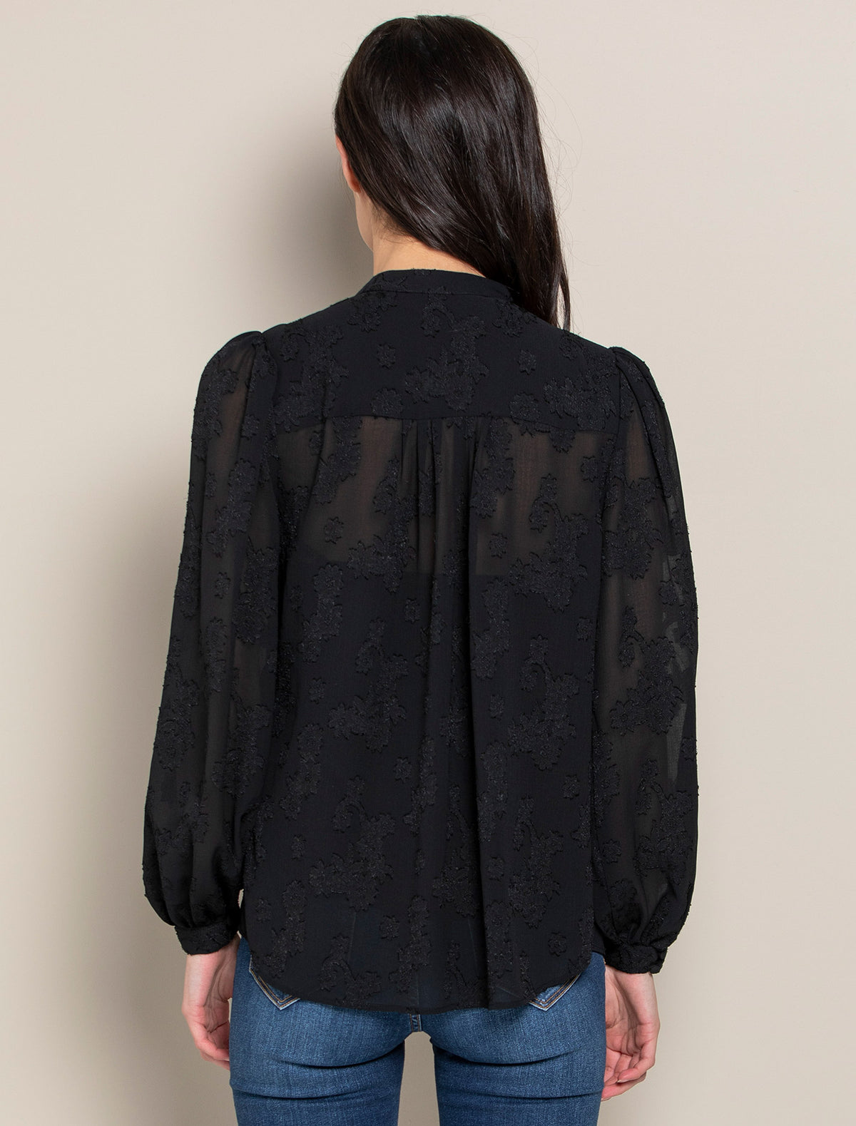 Brielle Burnout Button Front Blouse Black
